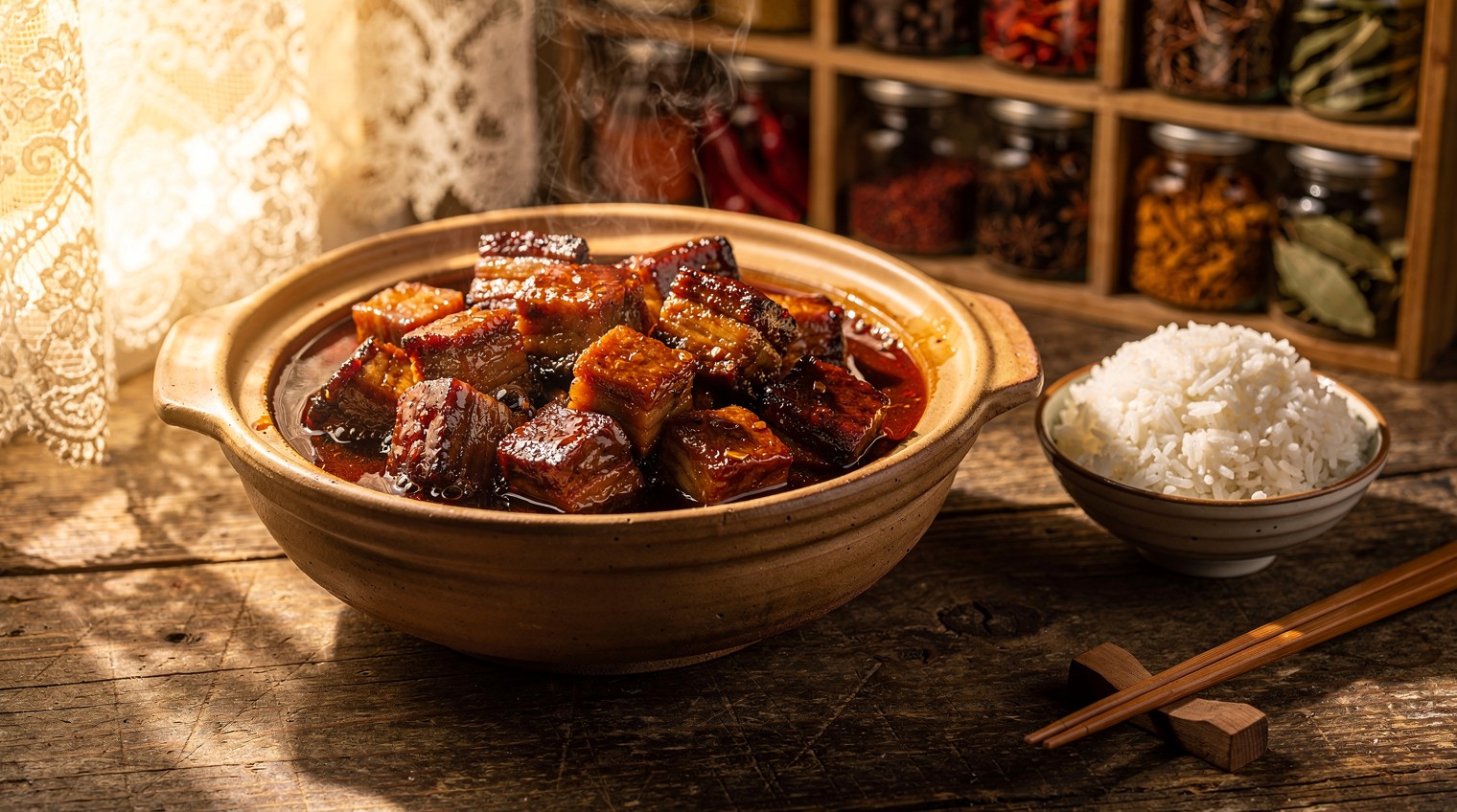 美味红烧肉配米饭
