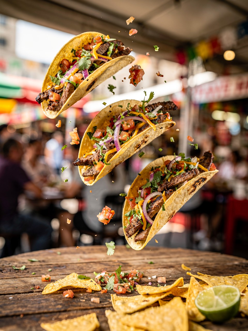 Delicious Flying Tacos with Fresh Ingredients