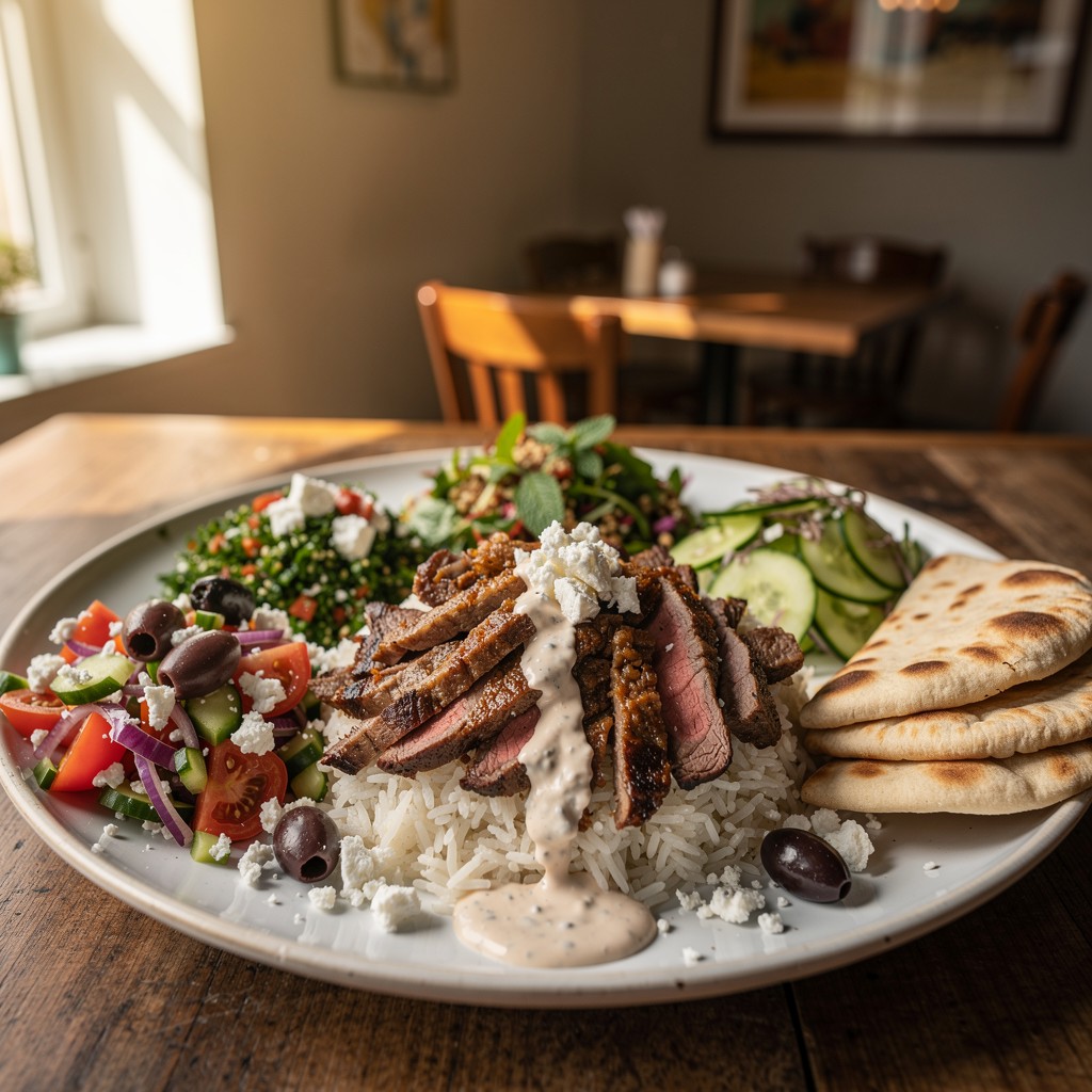 Delicious Grilled Steak Plate with Fresh Sides