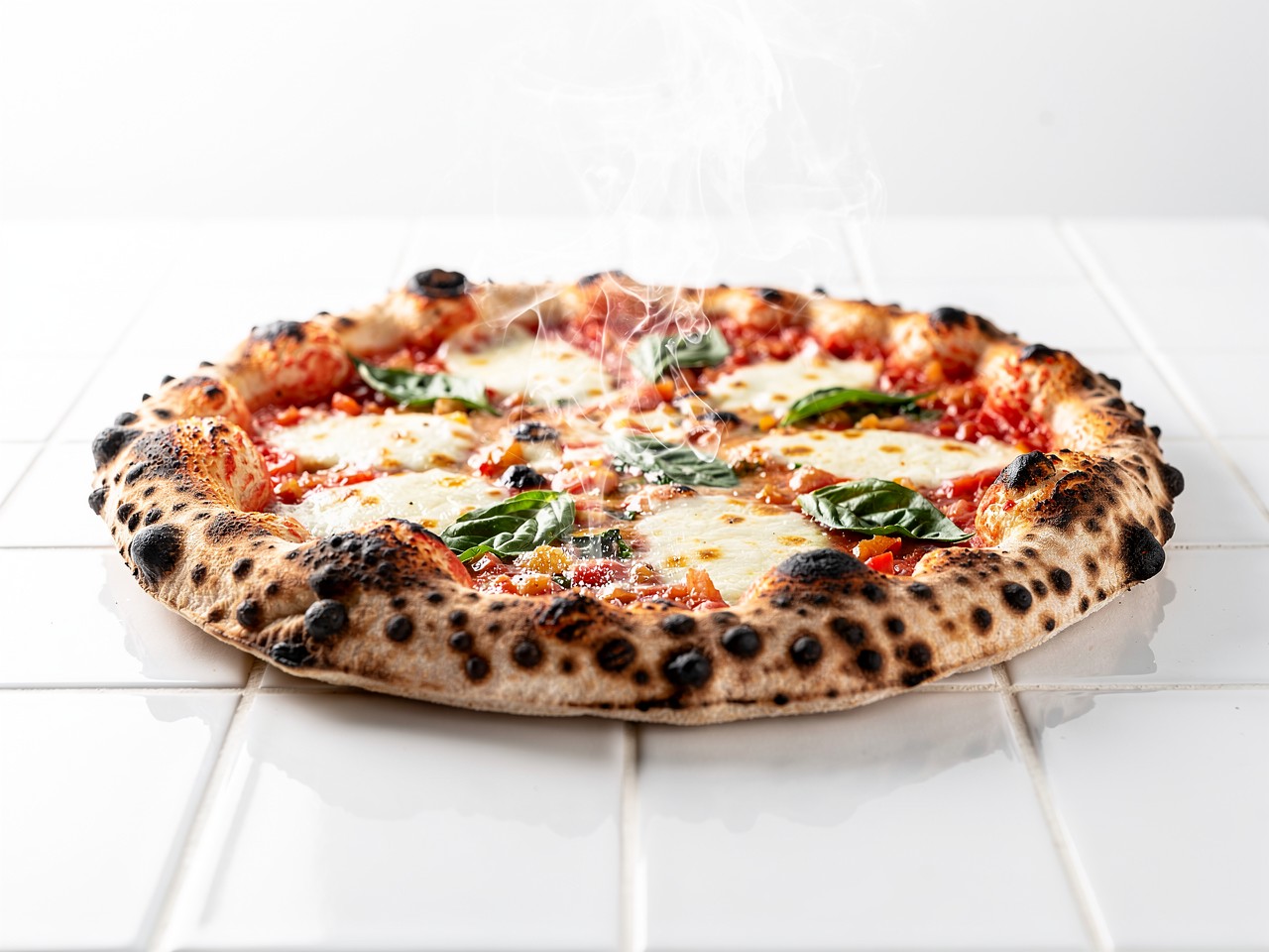 Deliciosa Pizza Napolitana Caliente con Albahaca Fresca