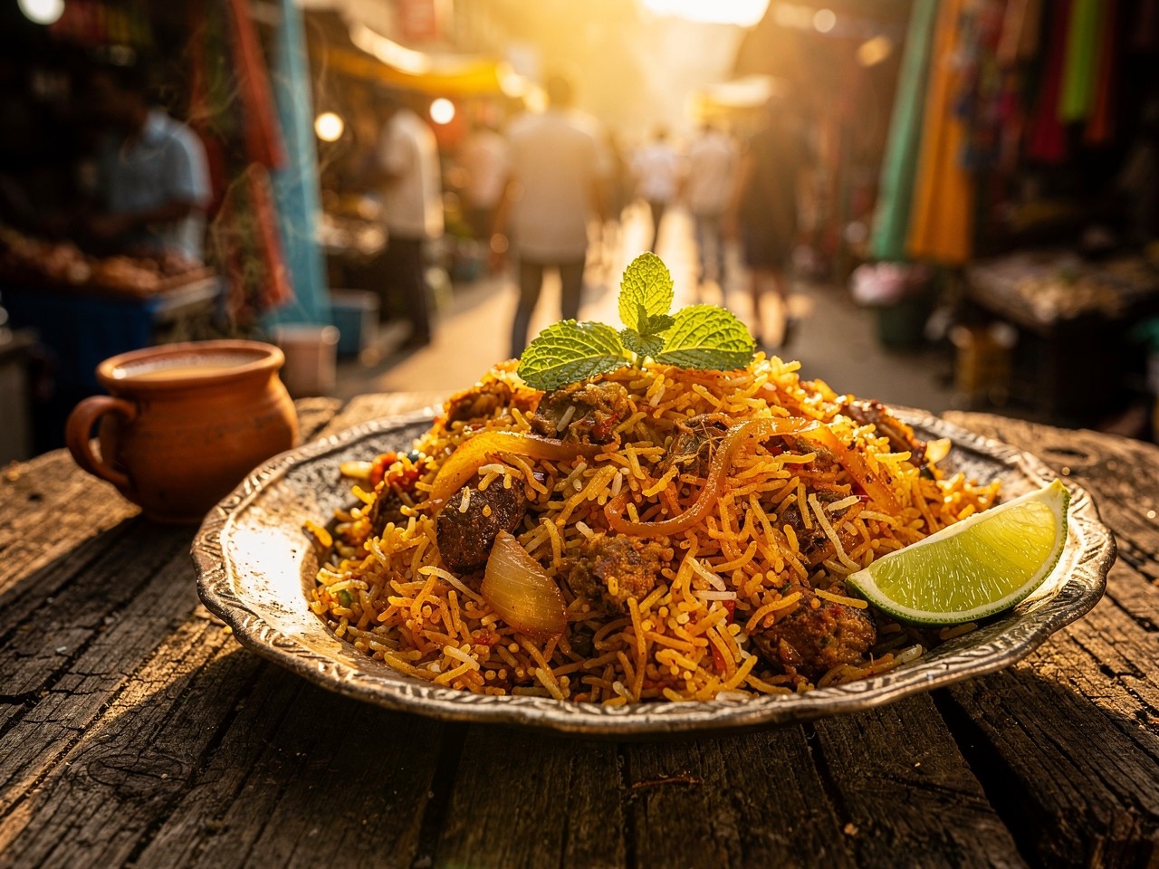 Delicious Street Biryani with Fresh Lime