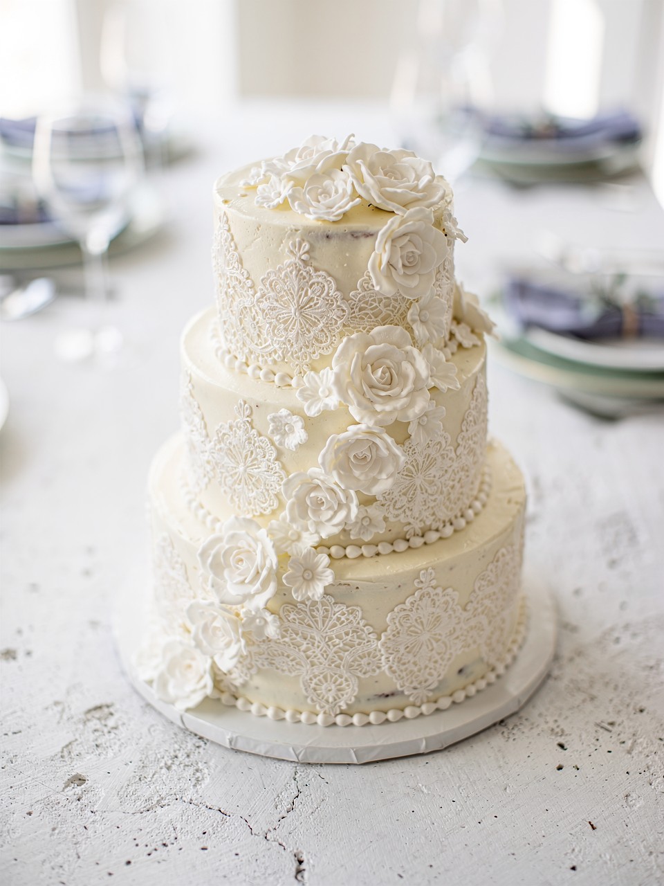 Elegant White Lace Wedding Cake