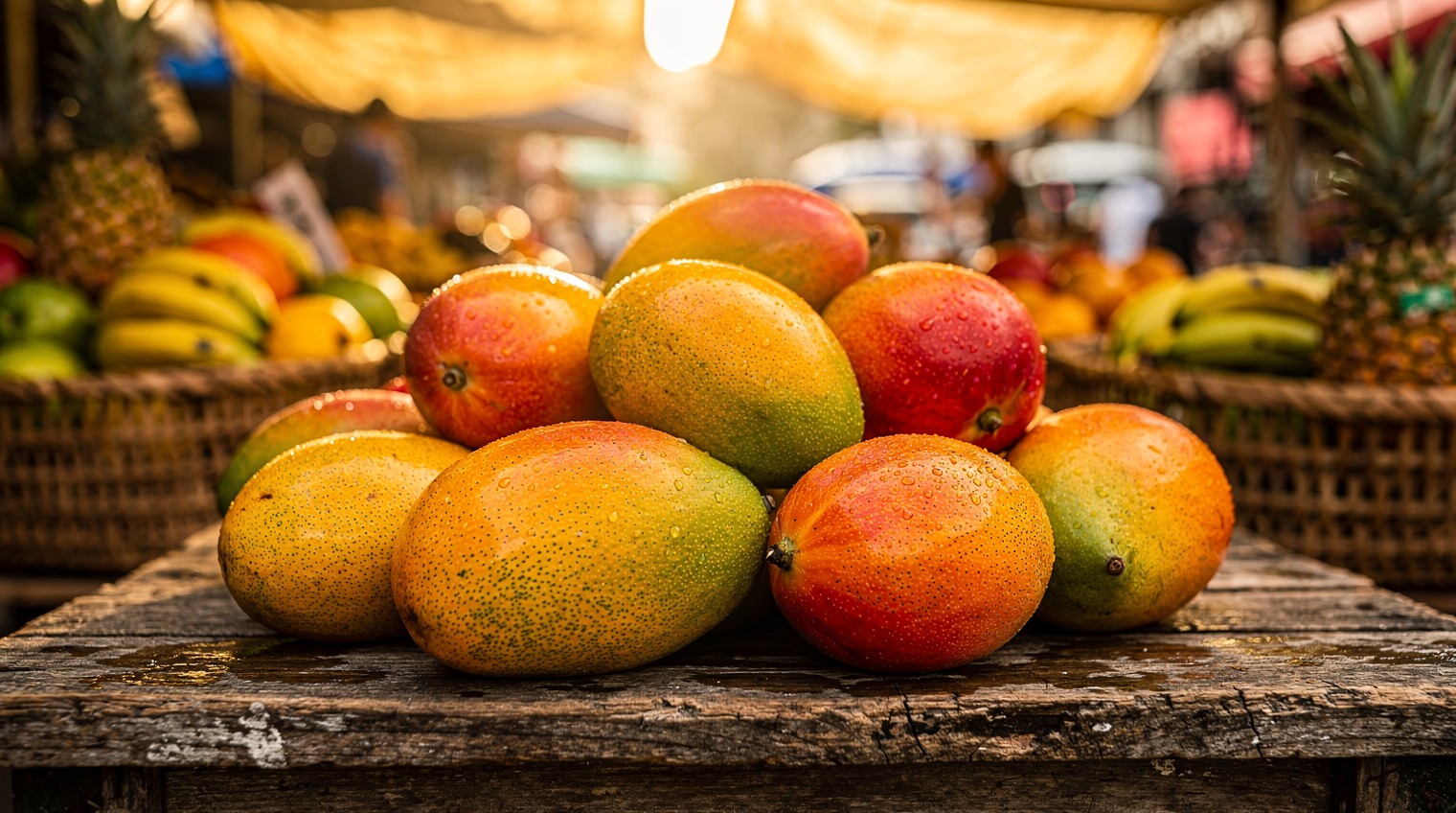 Mangos Frescos en un Mercado Vibrante