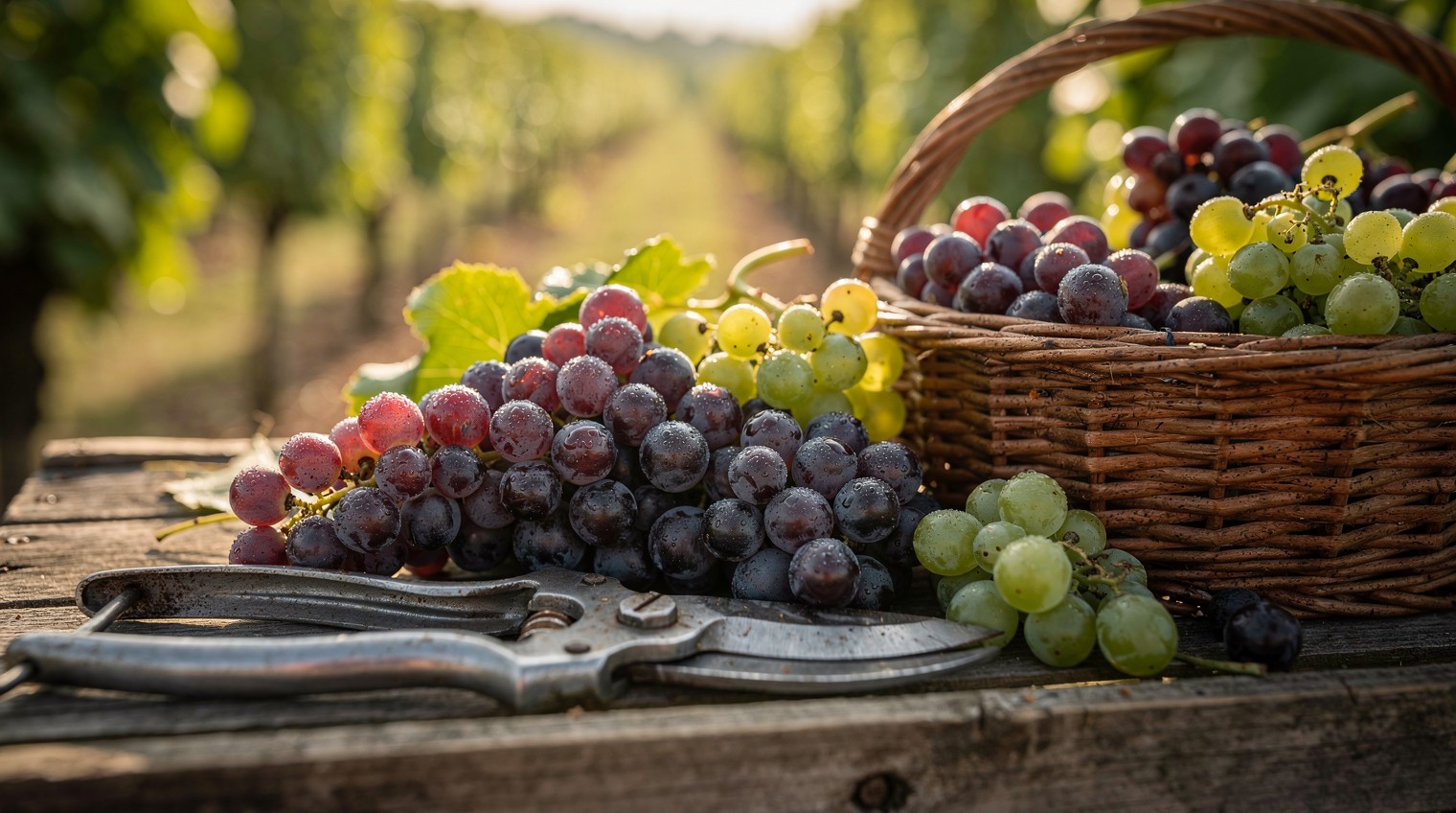 Uvas Frescas Colhidas em um Vinhedo