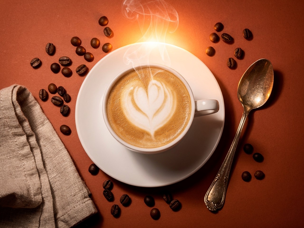 Latte Art Coffee with Roasted Coffee Beans