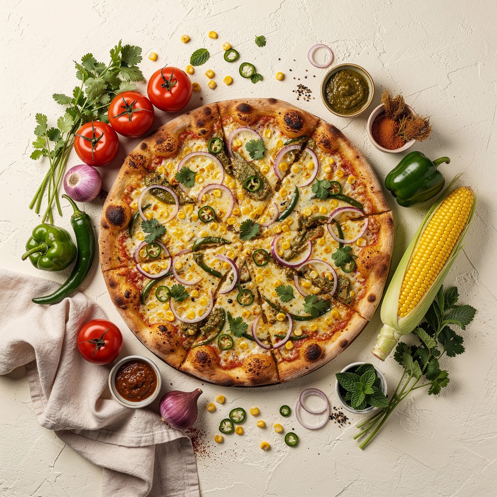 Spicy Corn and Veggie Pizza with Fresh Ingredients