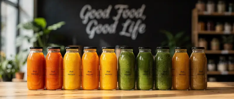 Colorful Fresh Pressed Juices Display