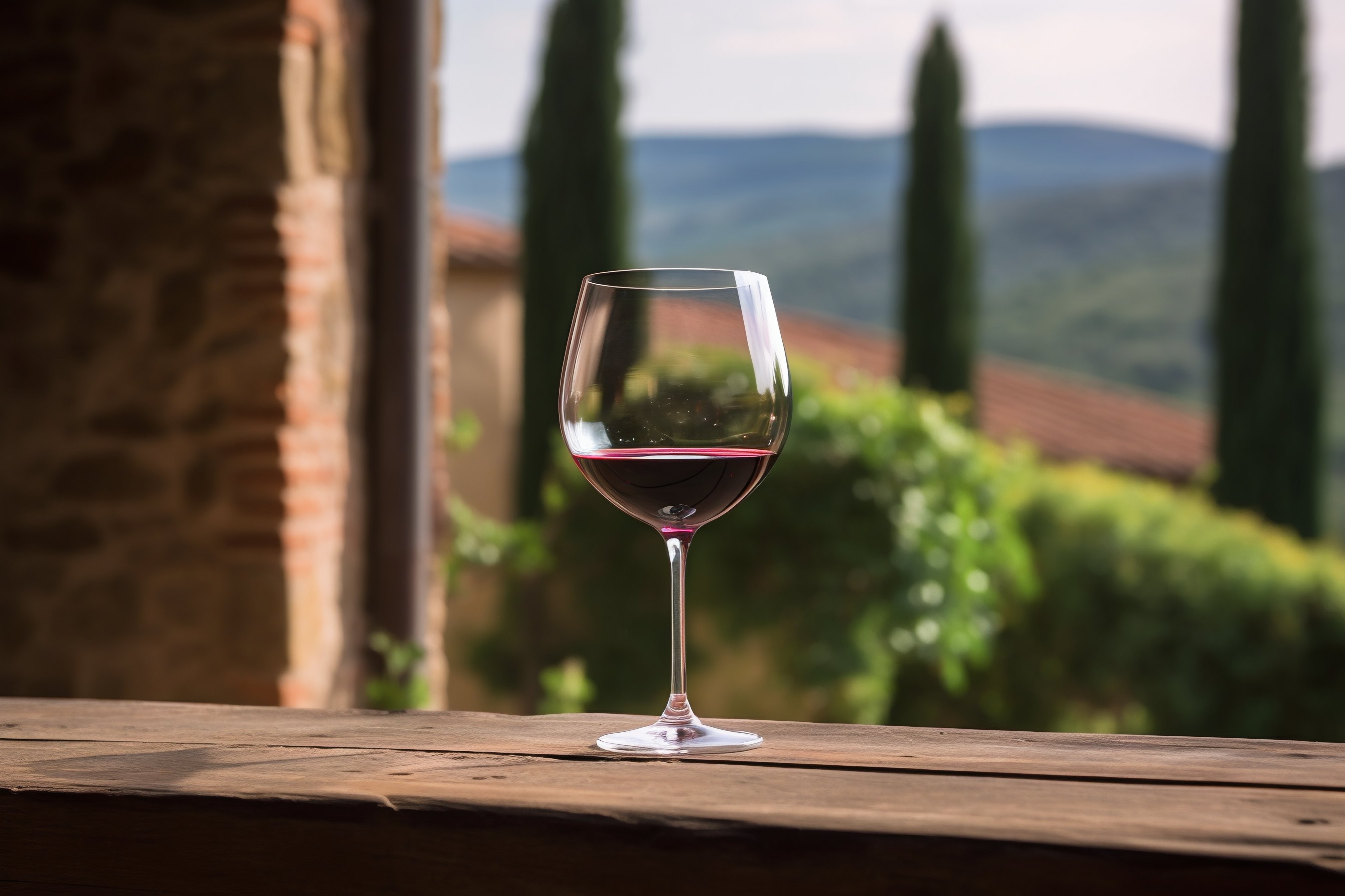 A glass of wine outside