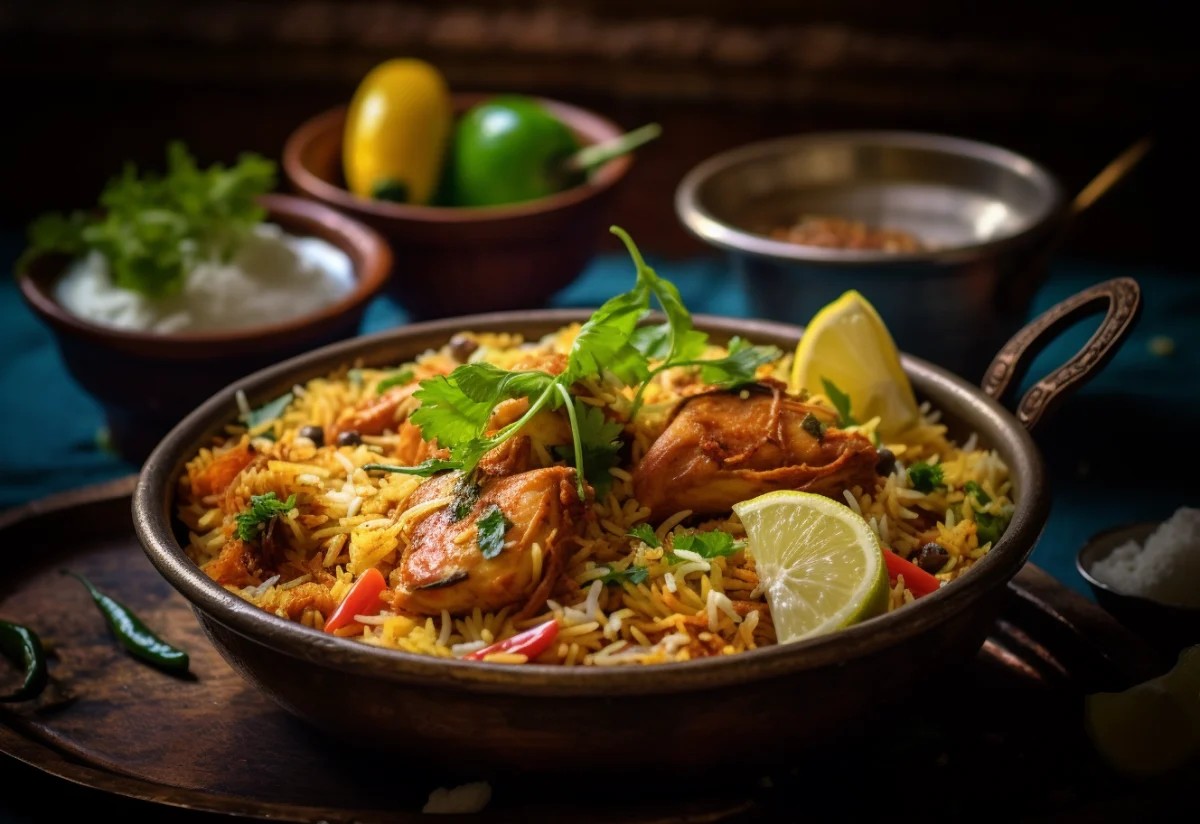 Biryani de Pollo Aromático en una Olla de Cobre