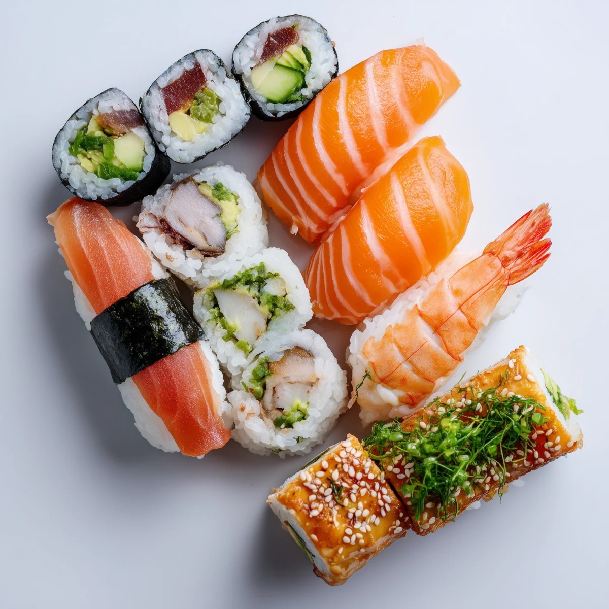 Assorted Sushi Platter with Shrimp and Salmon
