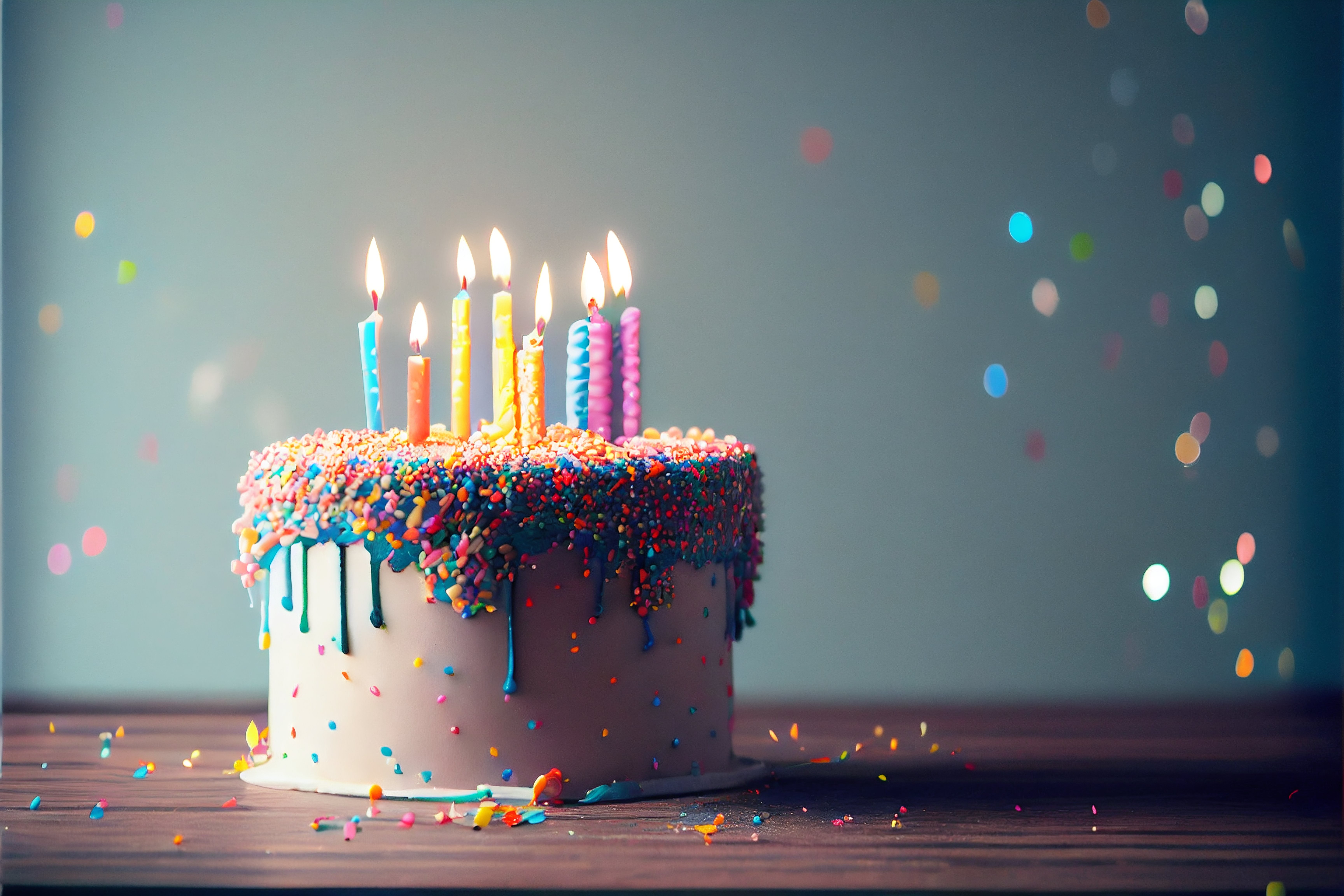 生日蛋糕与飘落的闪光