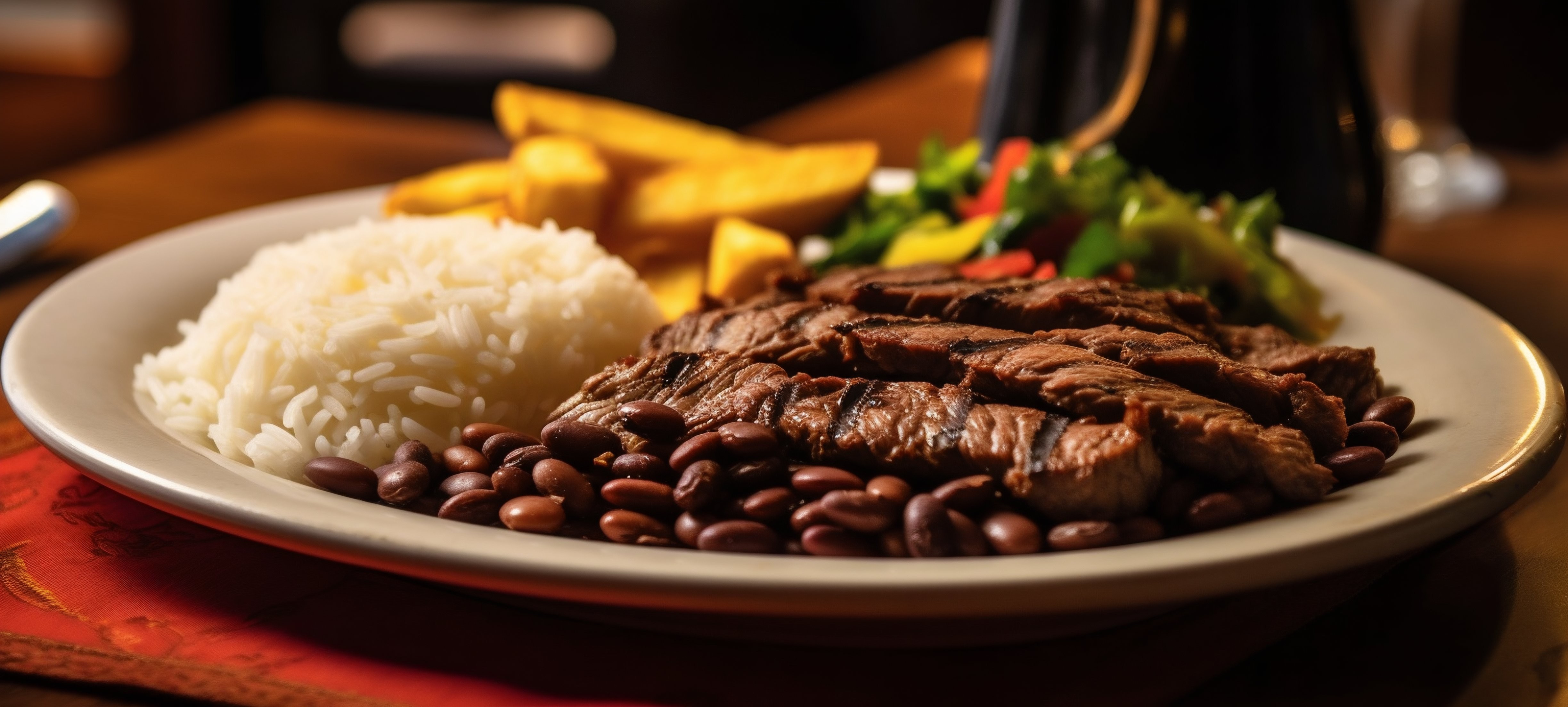 Arroz com feijão e carne brasileira