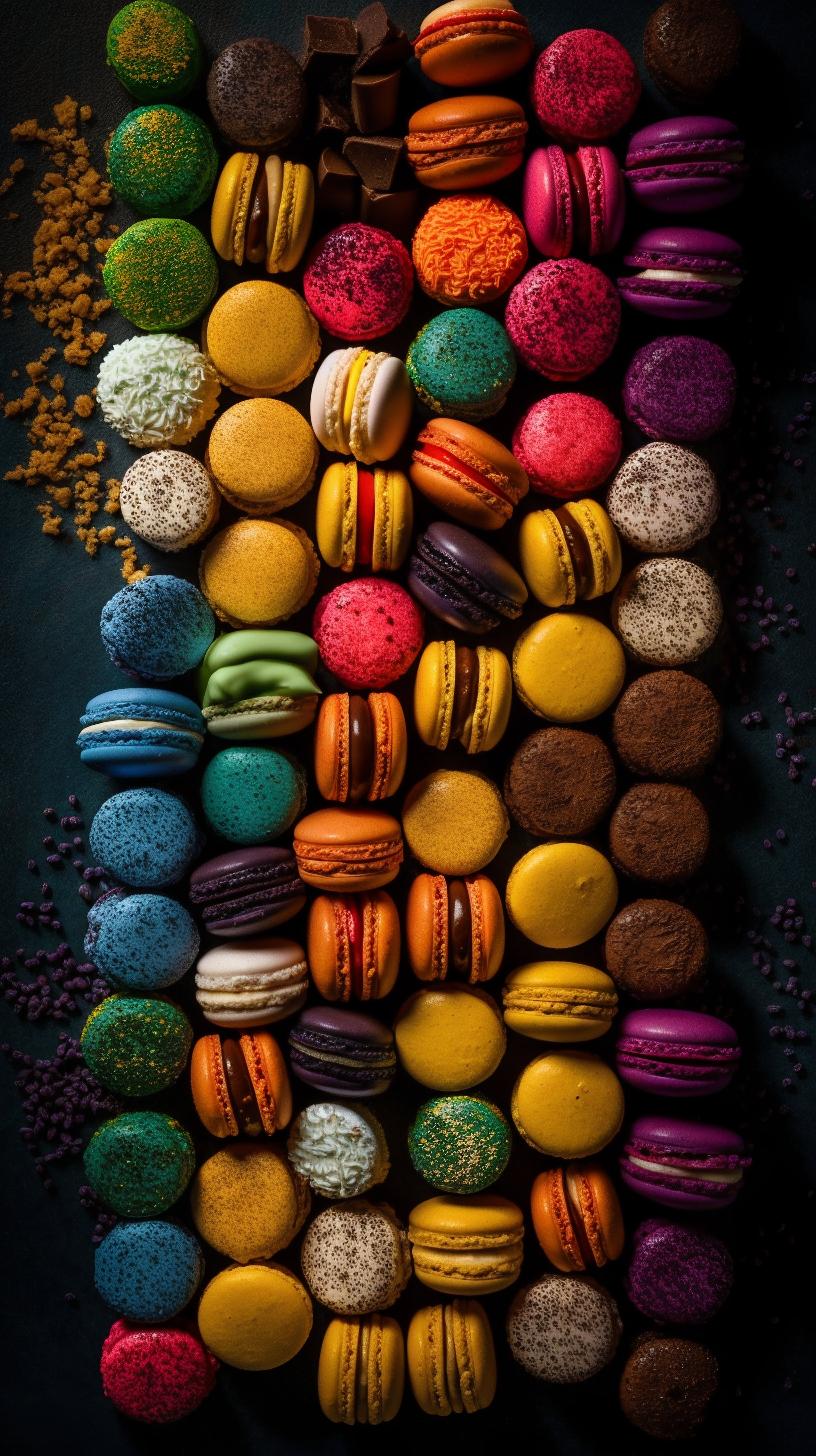 Brightly colored macarons