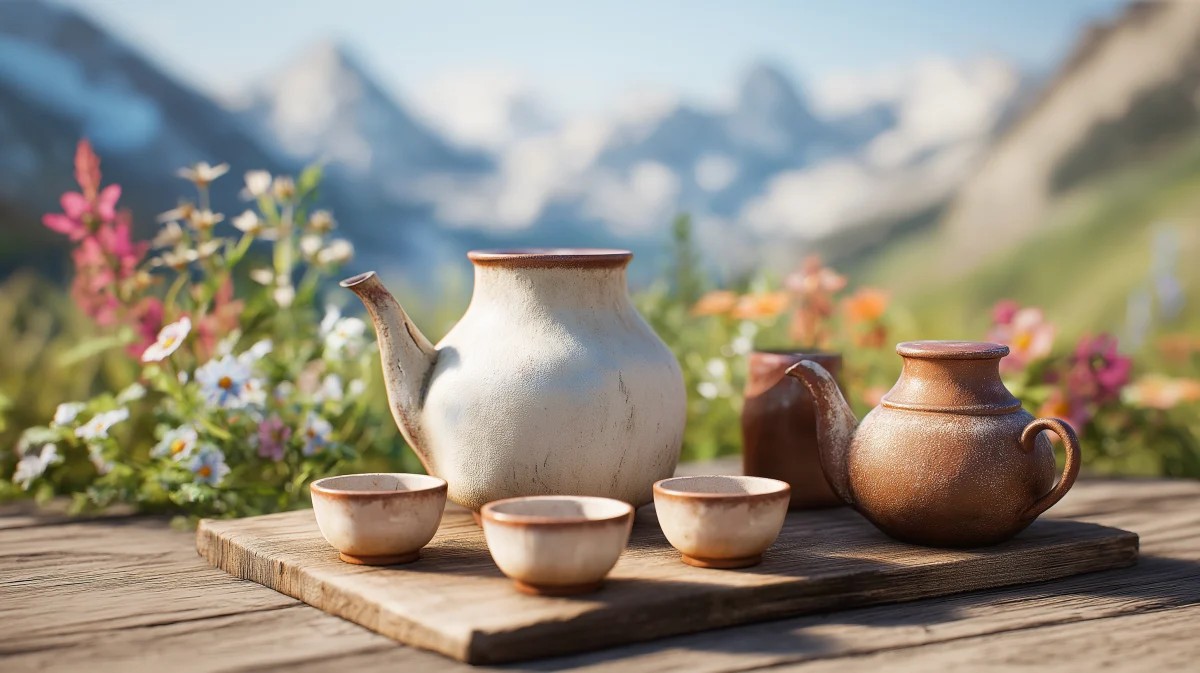 Charming Ceramic Tea Set Amongst Wildflowers