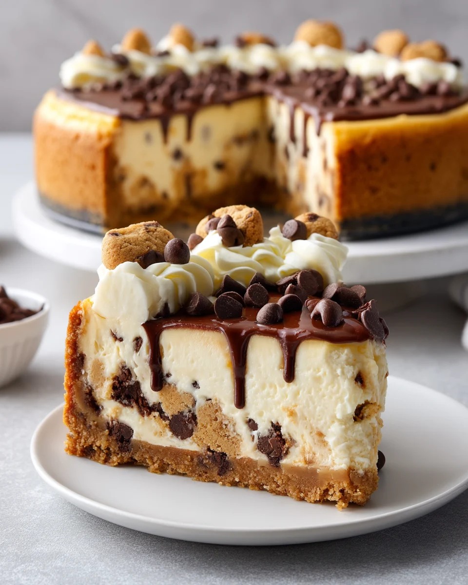 チョコレートチップクッキー生地のチーズケーキスライス