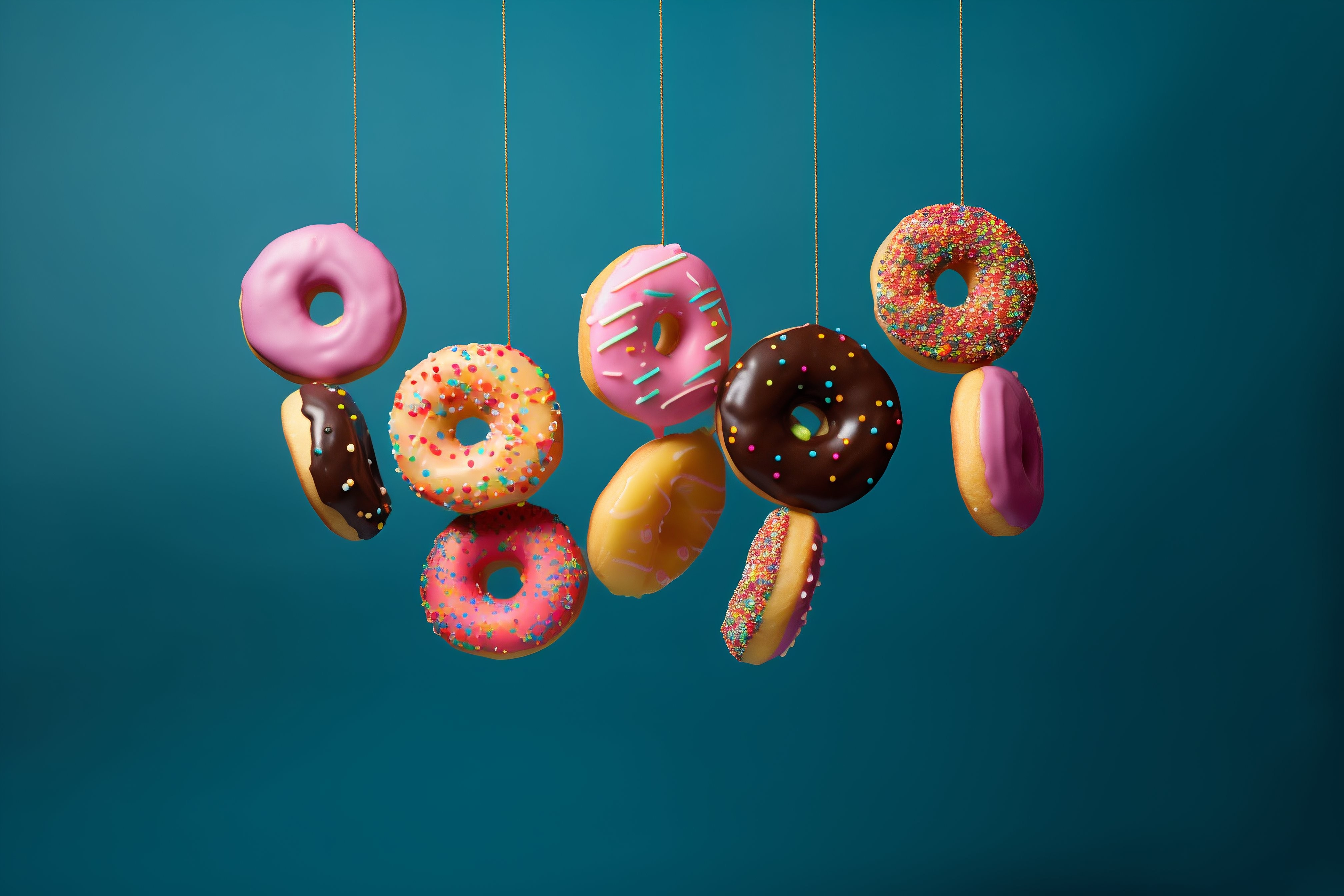Donuts coloridos em um fundo azul