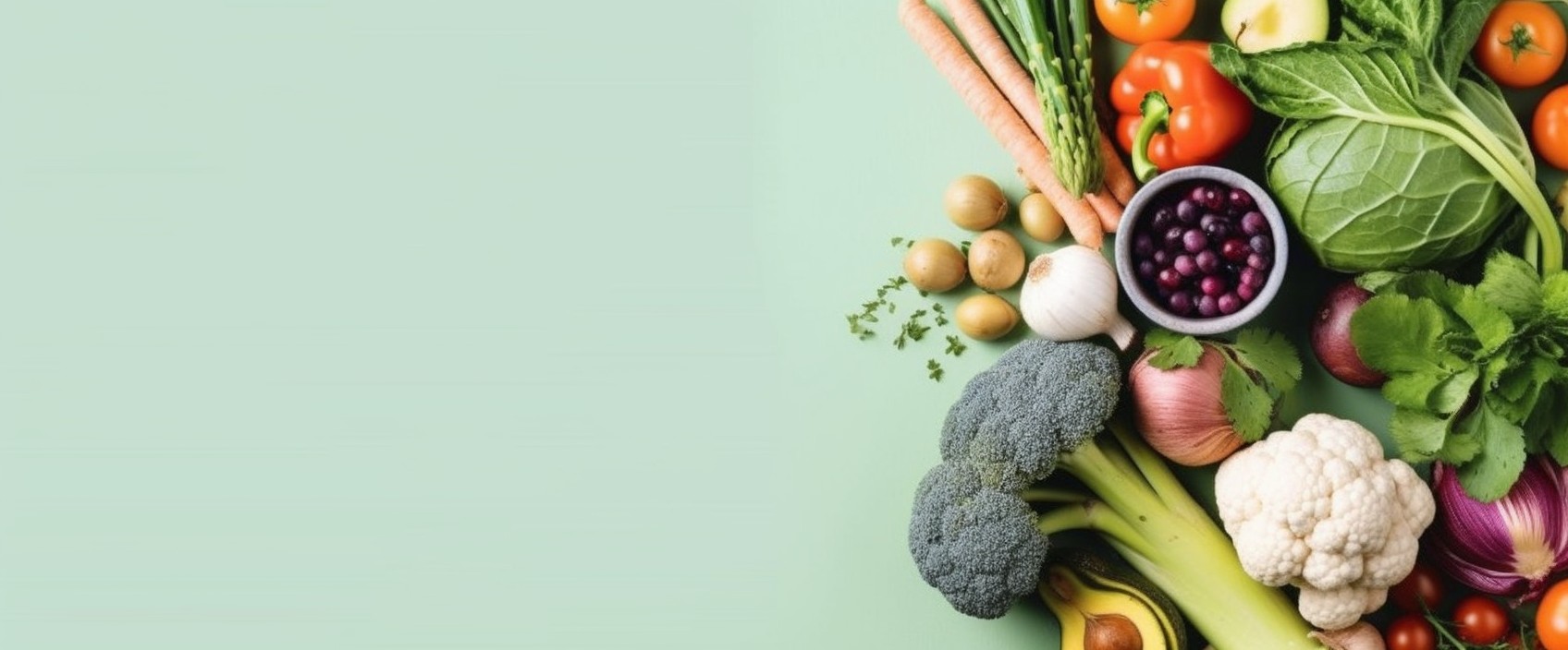 カラフルな新鮮野菜とハーブのソフトな背景
