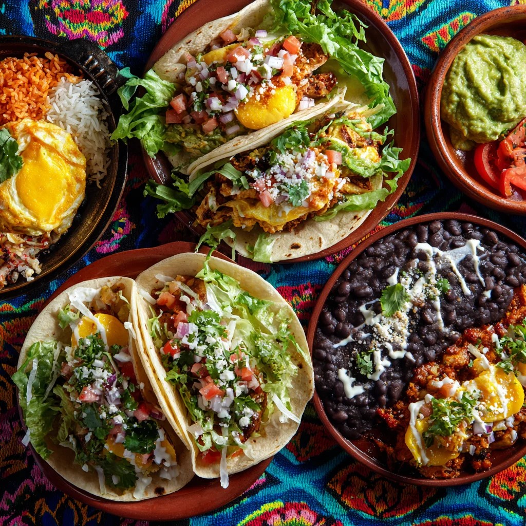 Colorful Taco Platter with Eggs and Sides