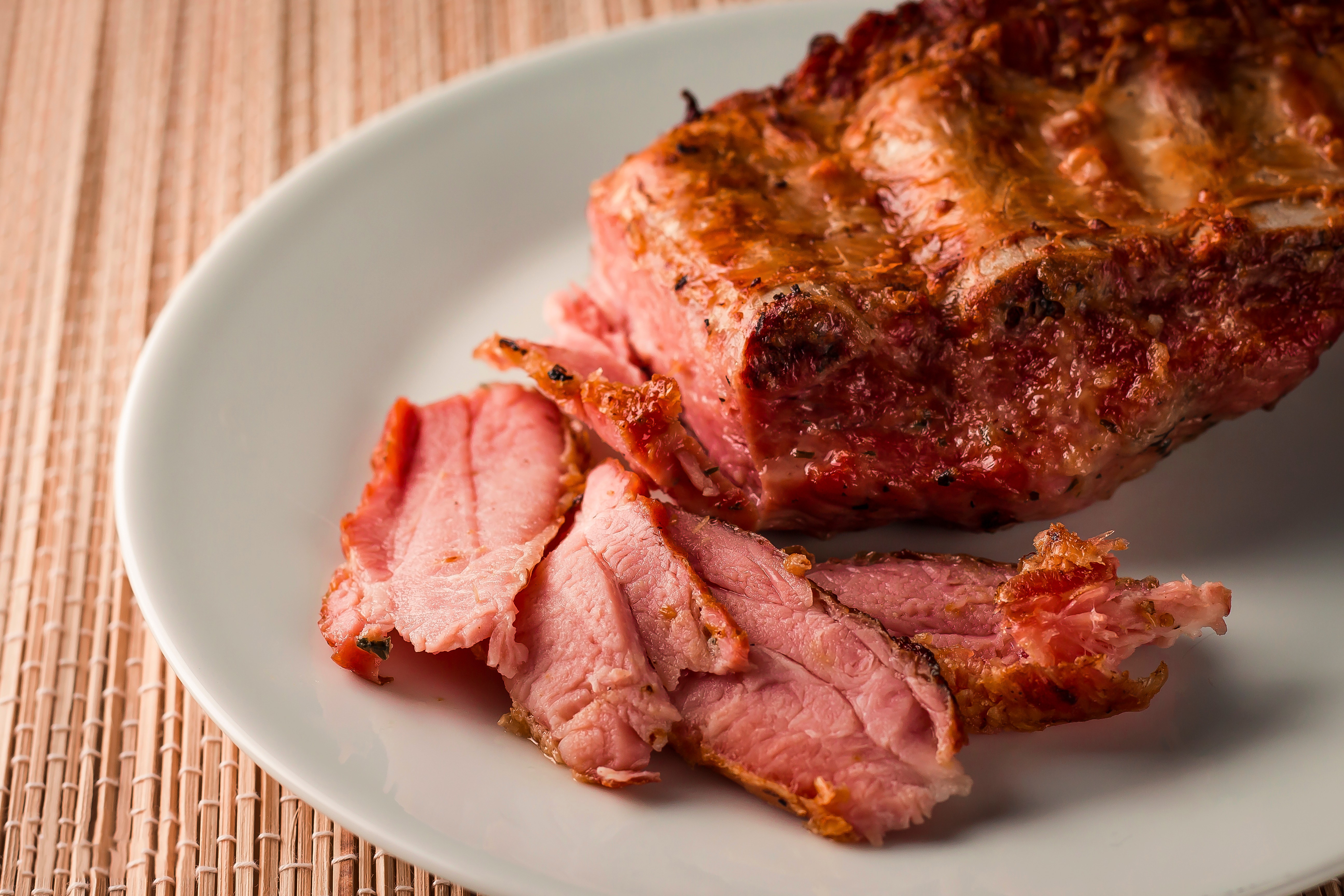 Roasted pork ribs close up