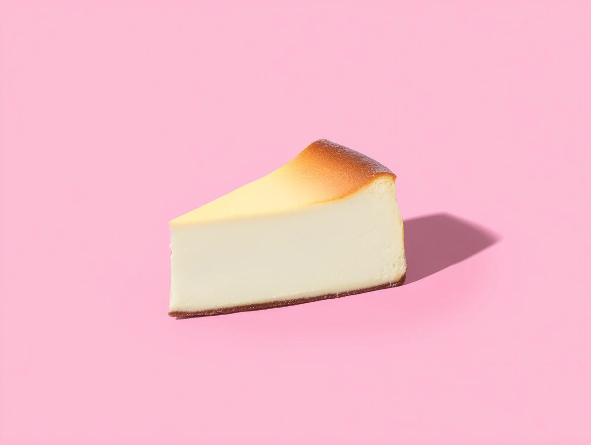 Creamy Cheesecake Slice Against Pink Background