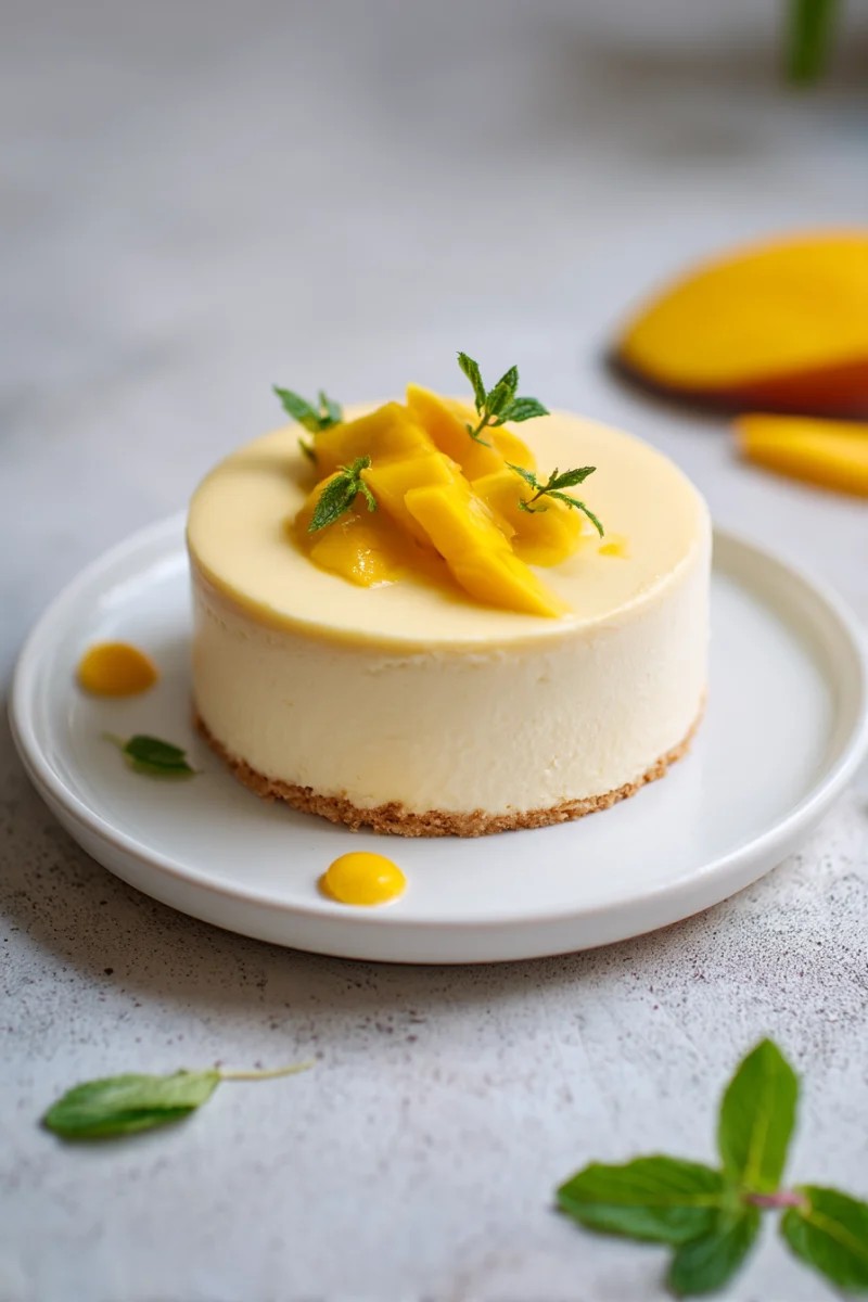 Cheesecake Cremoso de Manga com Decoração de Hortelã Fresca