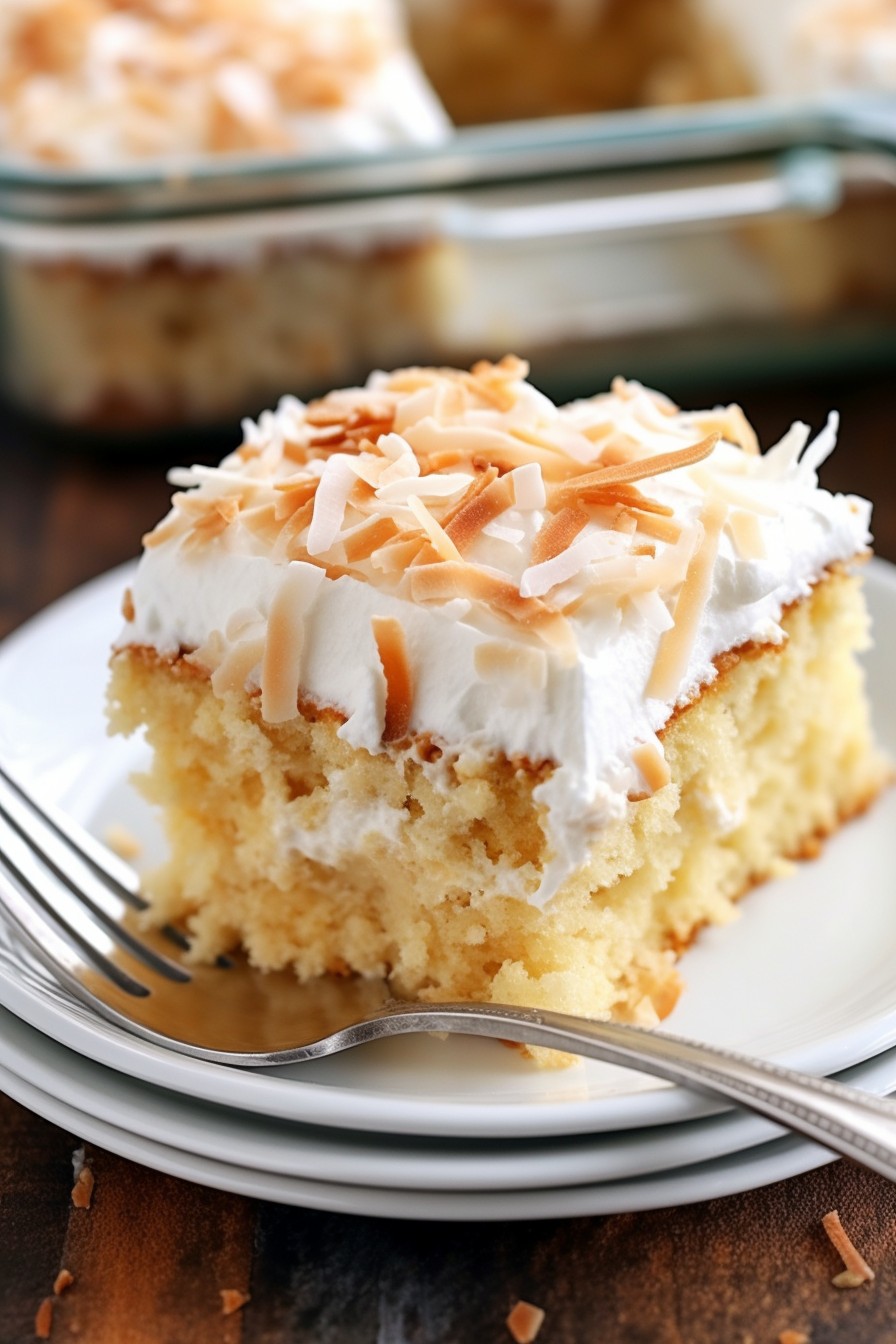 Deliciosa Rebanada de Pastel de Crema de Coco