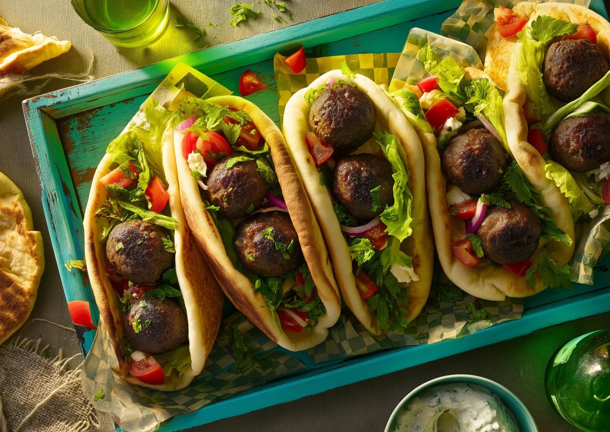 美味的法拉费尔皮塔三明治配新鲜配料