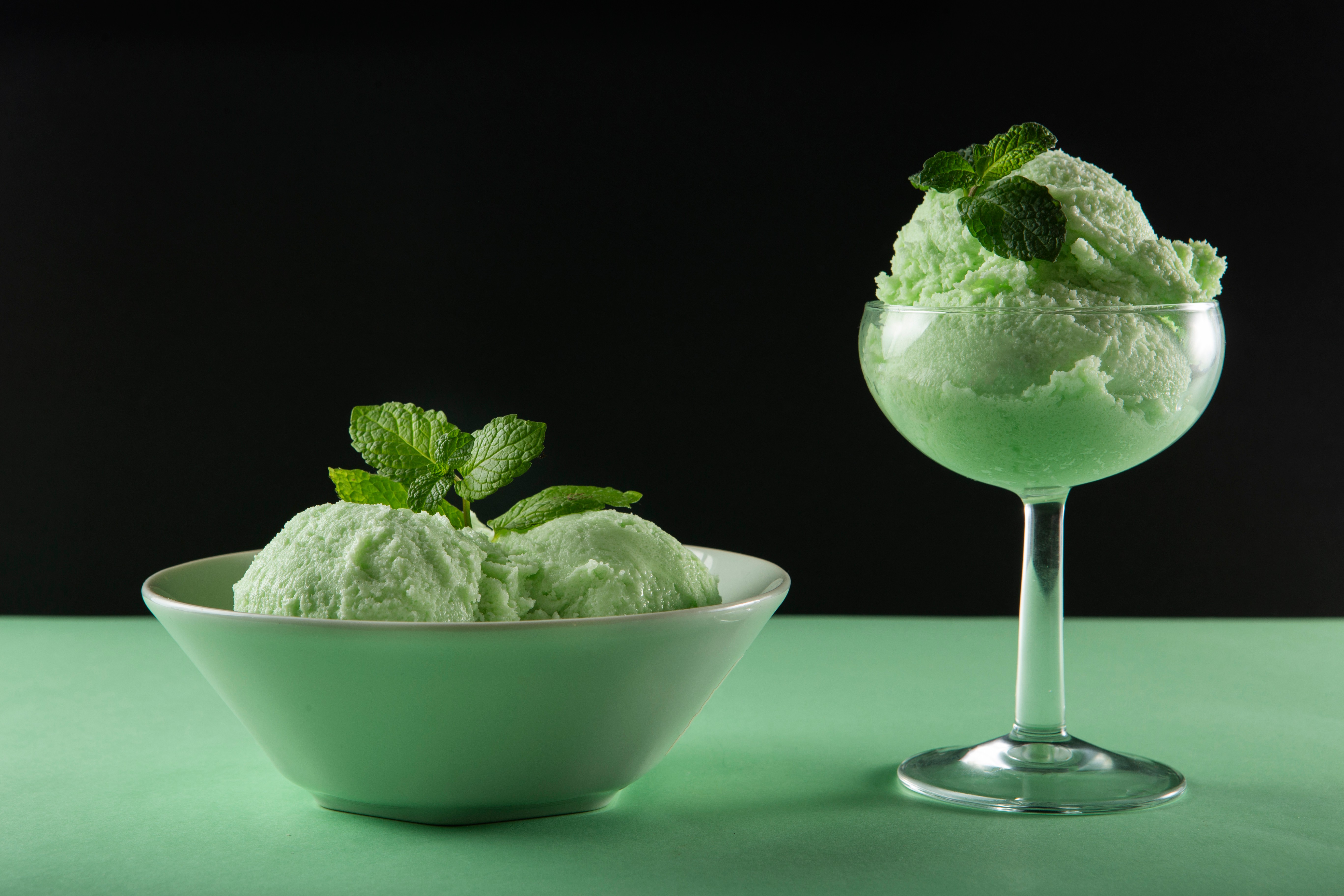 Delicious green ice cream still life