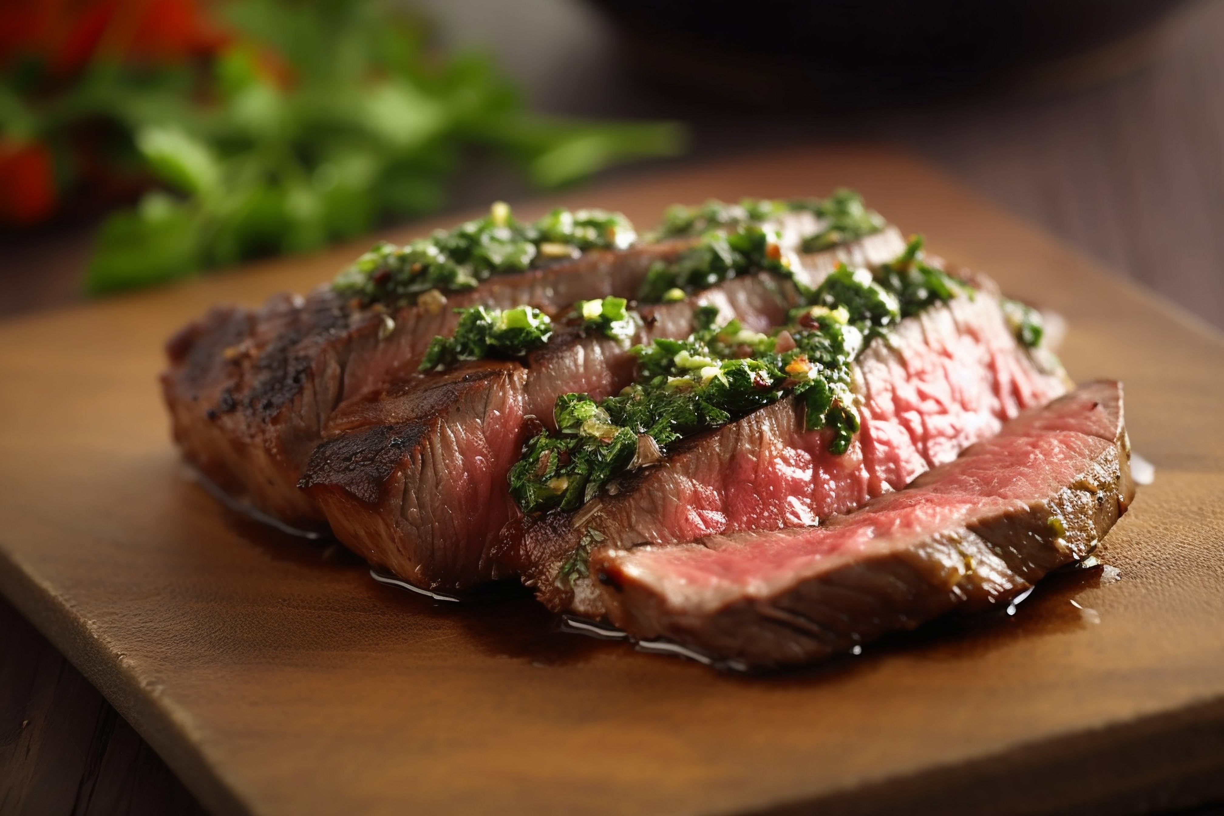 Sliced beef steak with herbs
