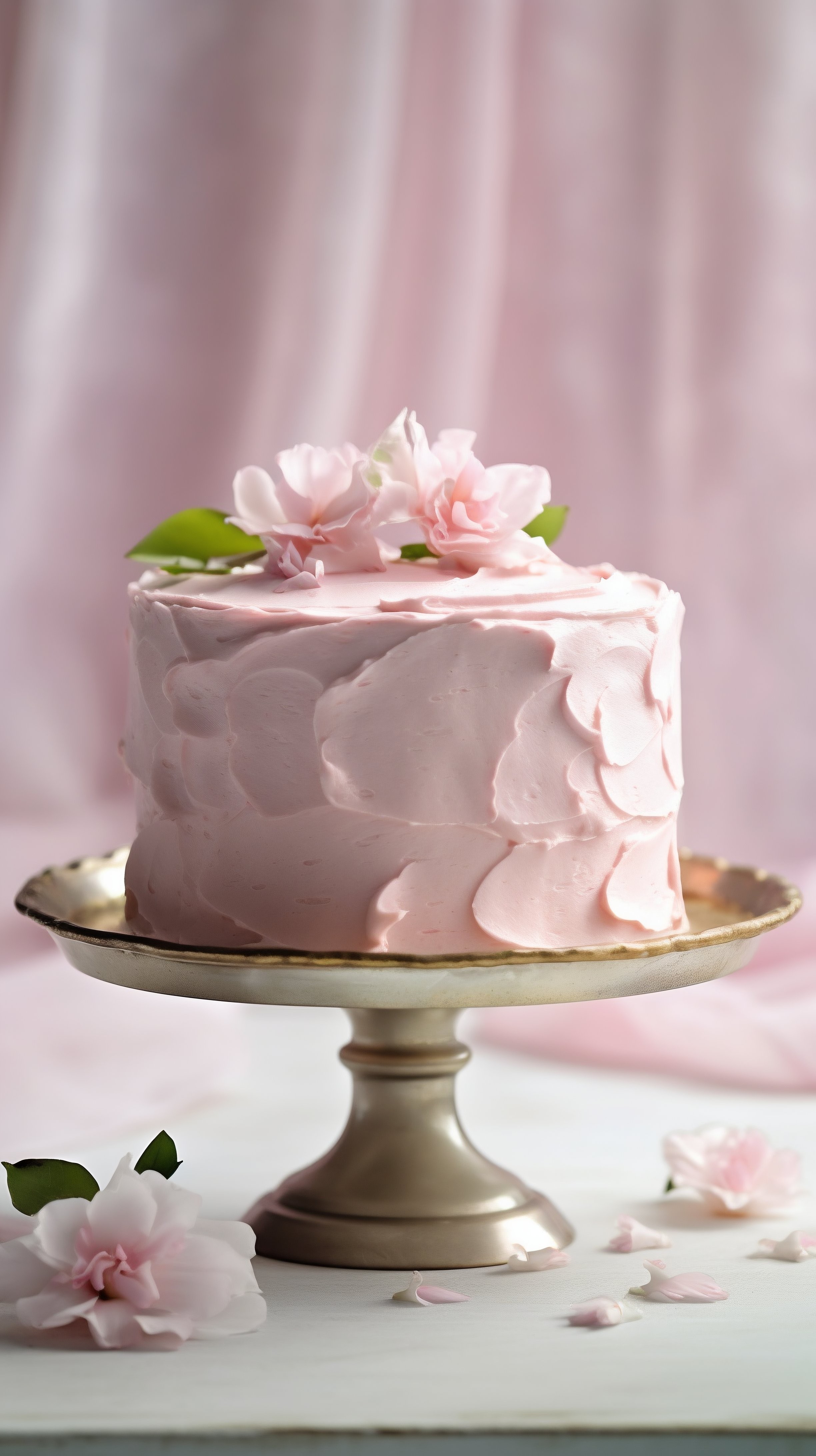 Elegant Pink Floral Cake on Silver Stand