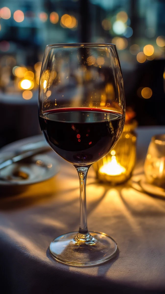 Elegant Red Wine Glass with Soft Candlelight