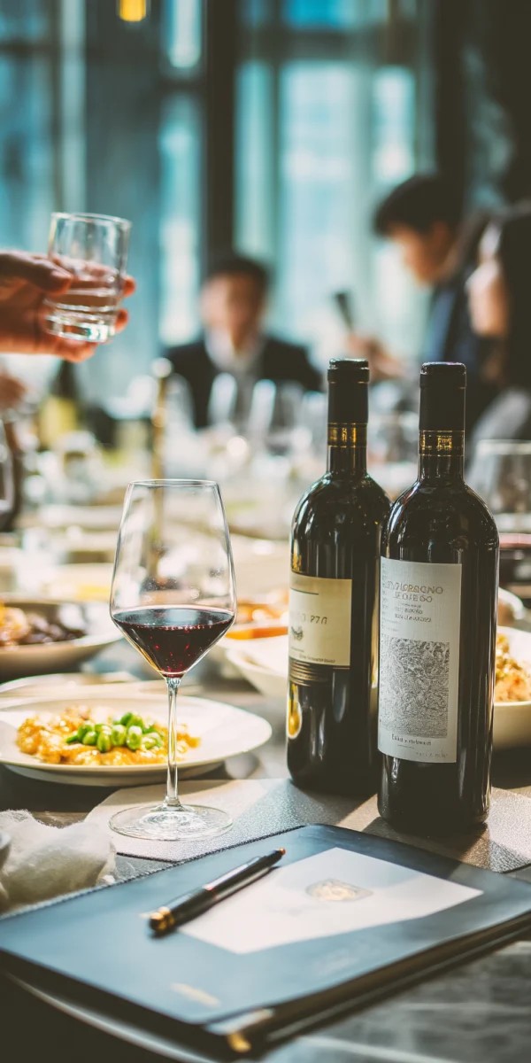 Experiência Elegante com Vinho em uma Mesa de Jantar Sofisticada