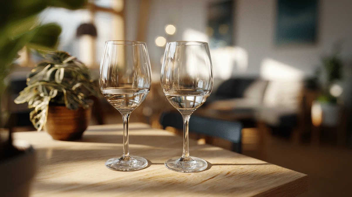 Elegant Wine Glasses on Wooden Table