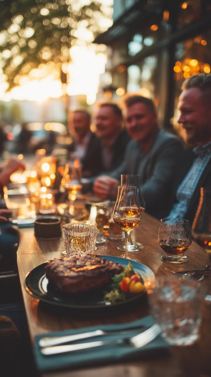 Evening Dinner with Grilled Steak and Whiskey