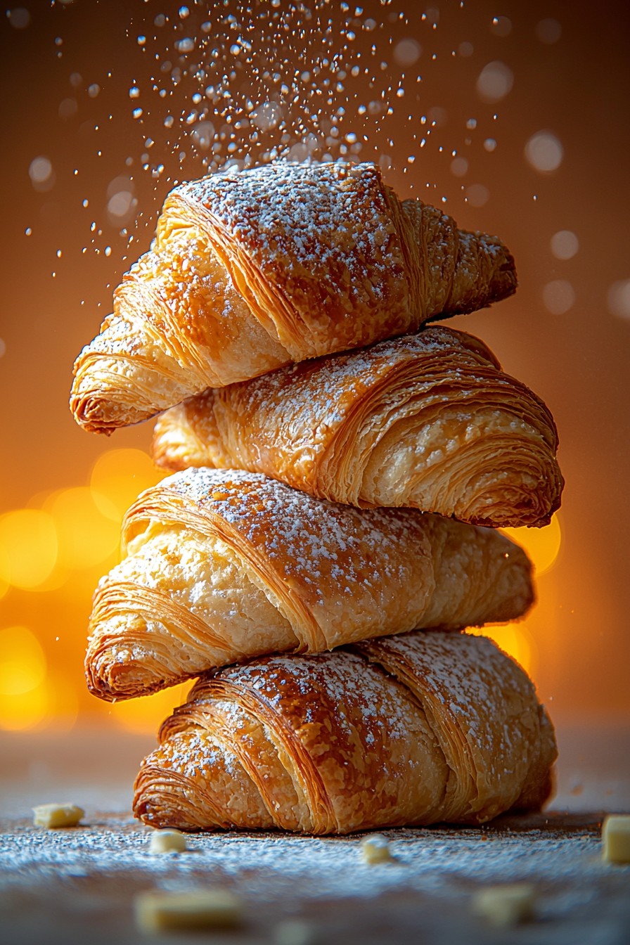 Flaky Croissants with Dusting of Powdered Sugar