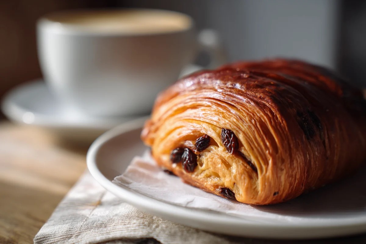 Flaky Raisin Croissant with Coffee