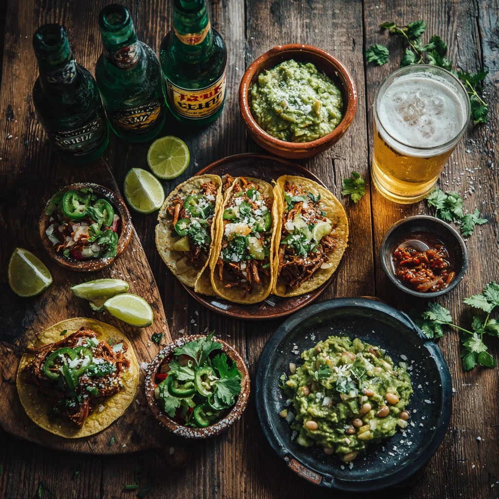 Flavorful Tacos with Guacamole and Beer