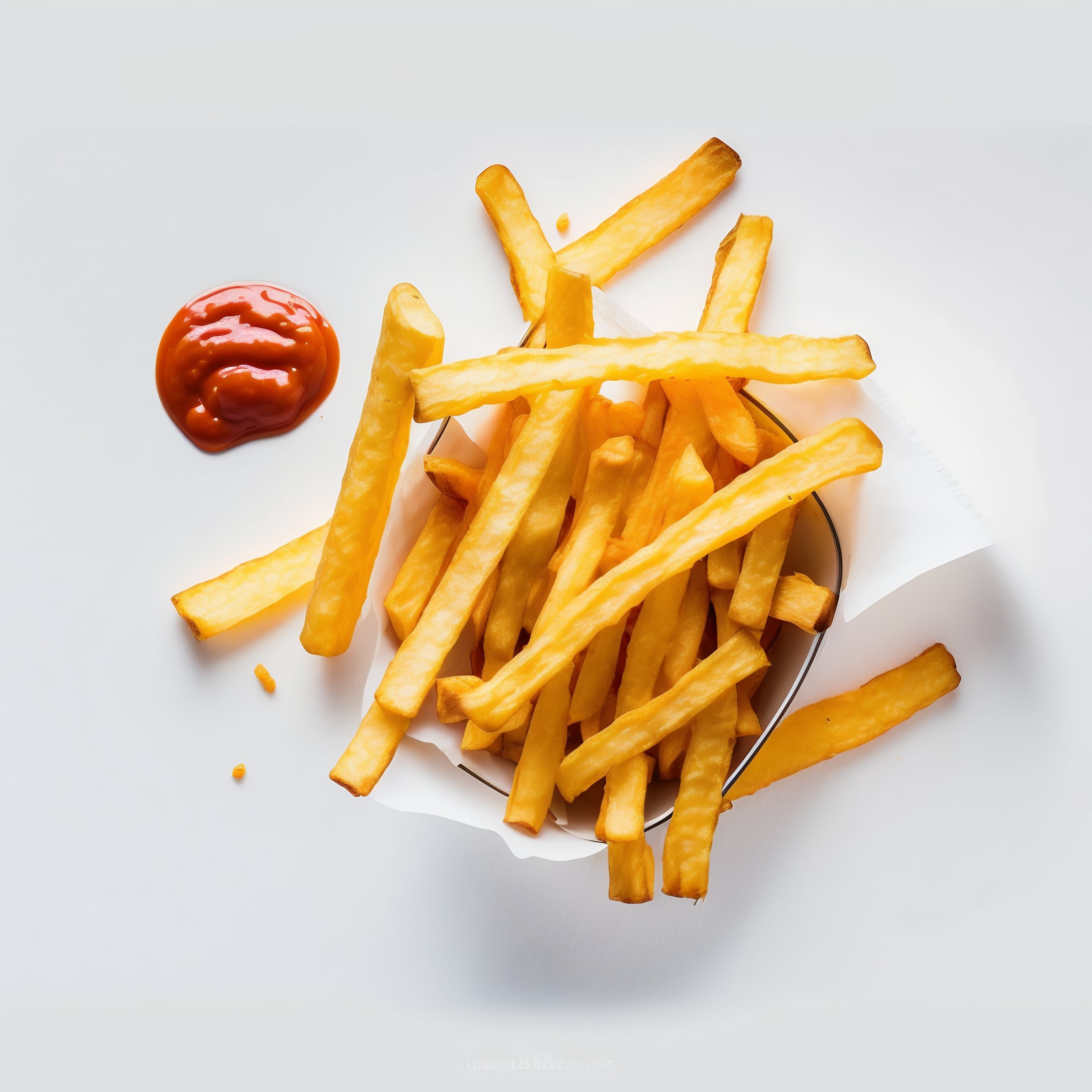 French fries with ketchup top view