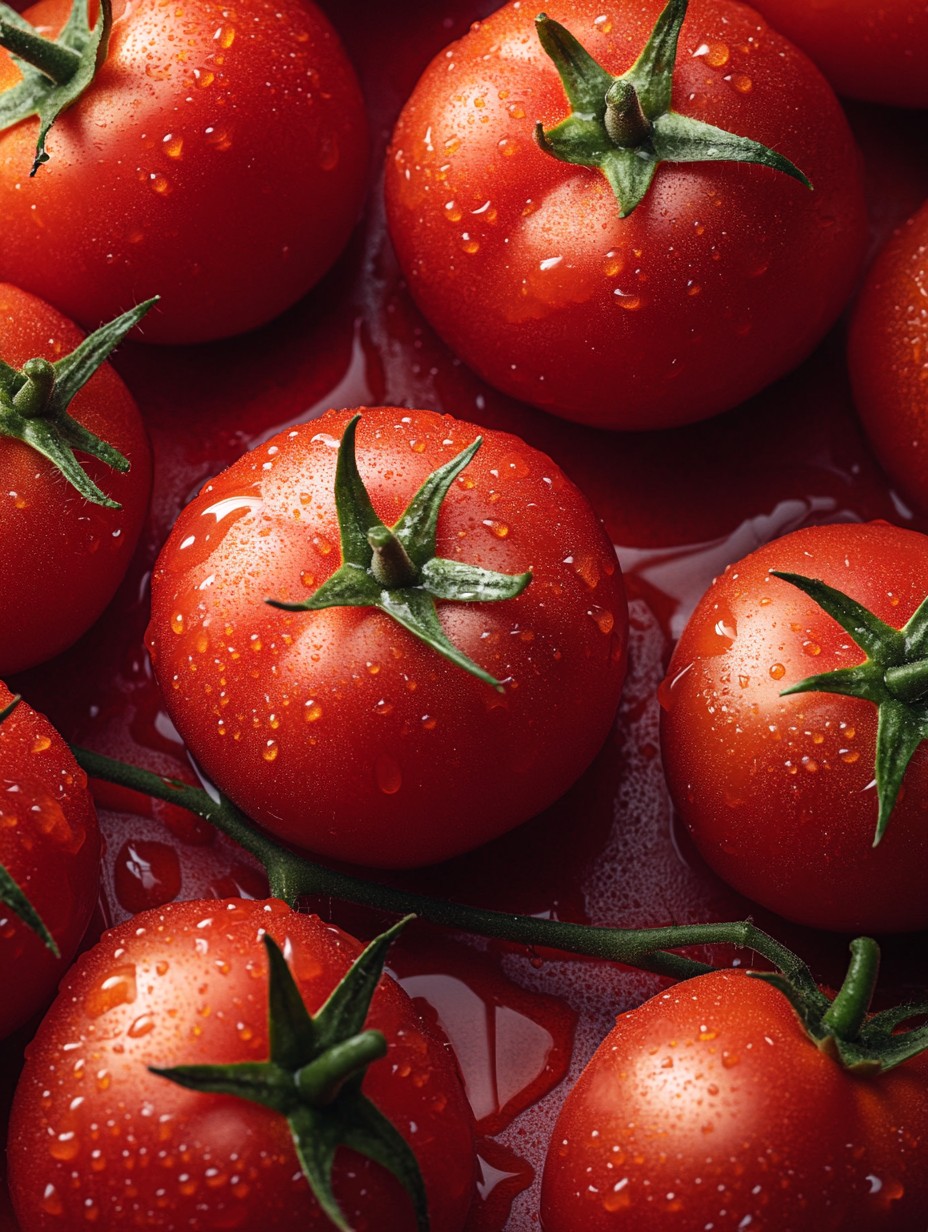 Tomates Frescos e Suculentos com Gotas de Água