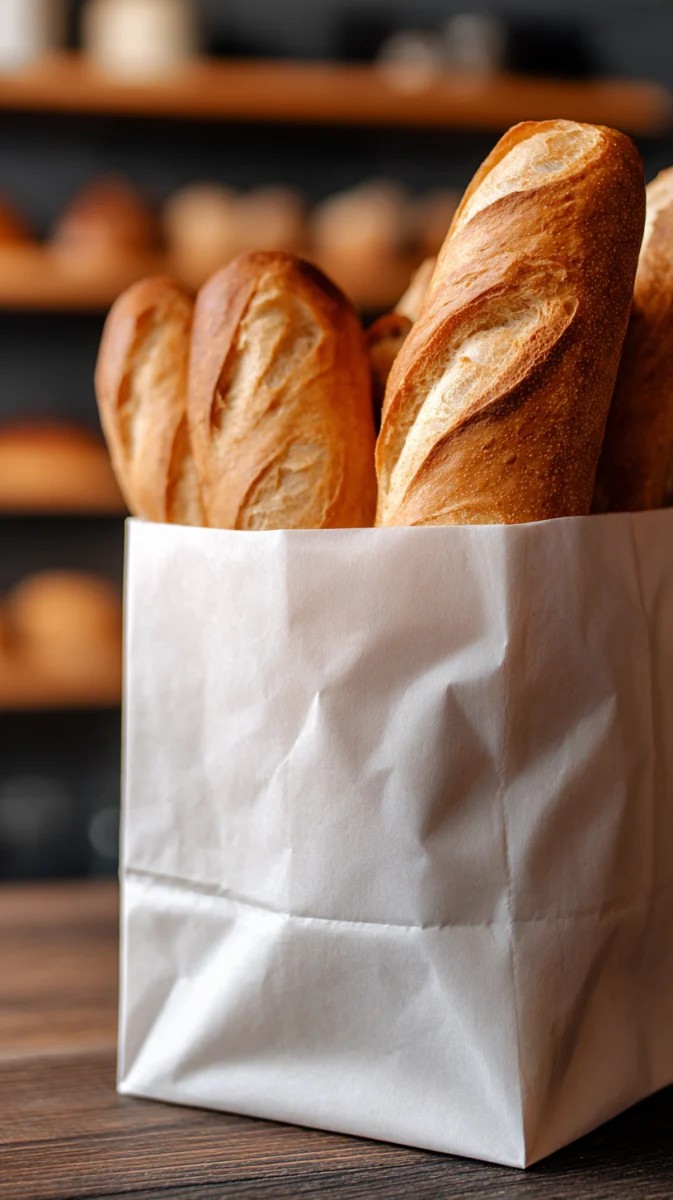 Fresh Baguettes in Crumpled Paper Bag