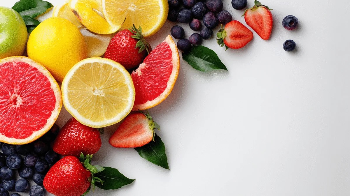 Fresh Colorful Fruit Arrangement on White Background