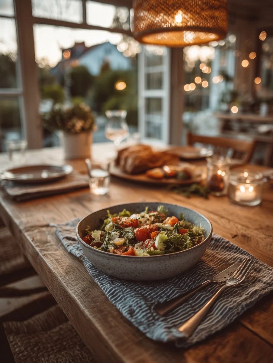 Fresh Garden Salad on Rustic Wooden Table