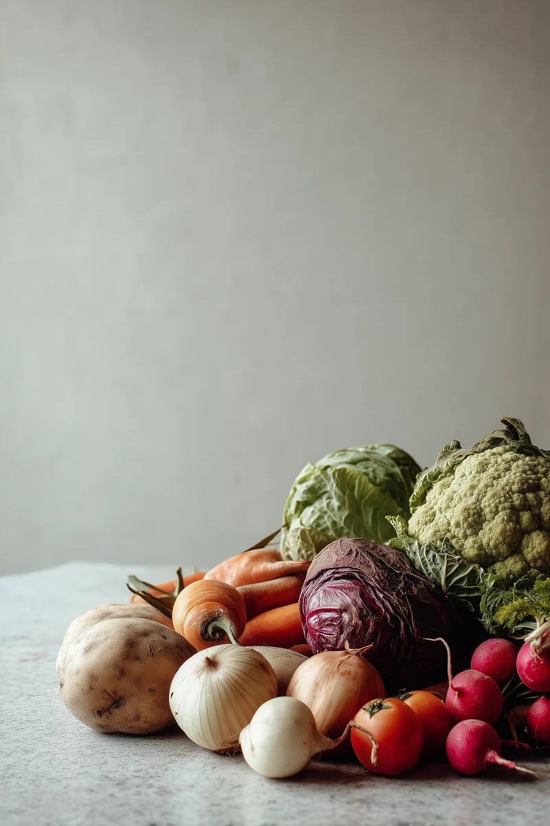 Fresh Garden Vegetables on Rustic Tabletop