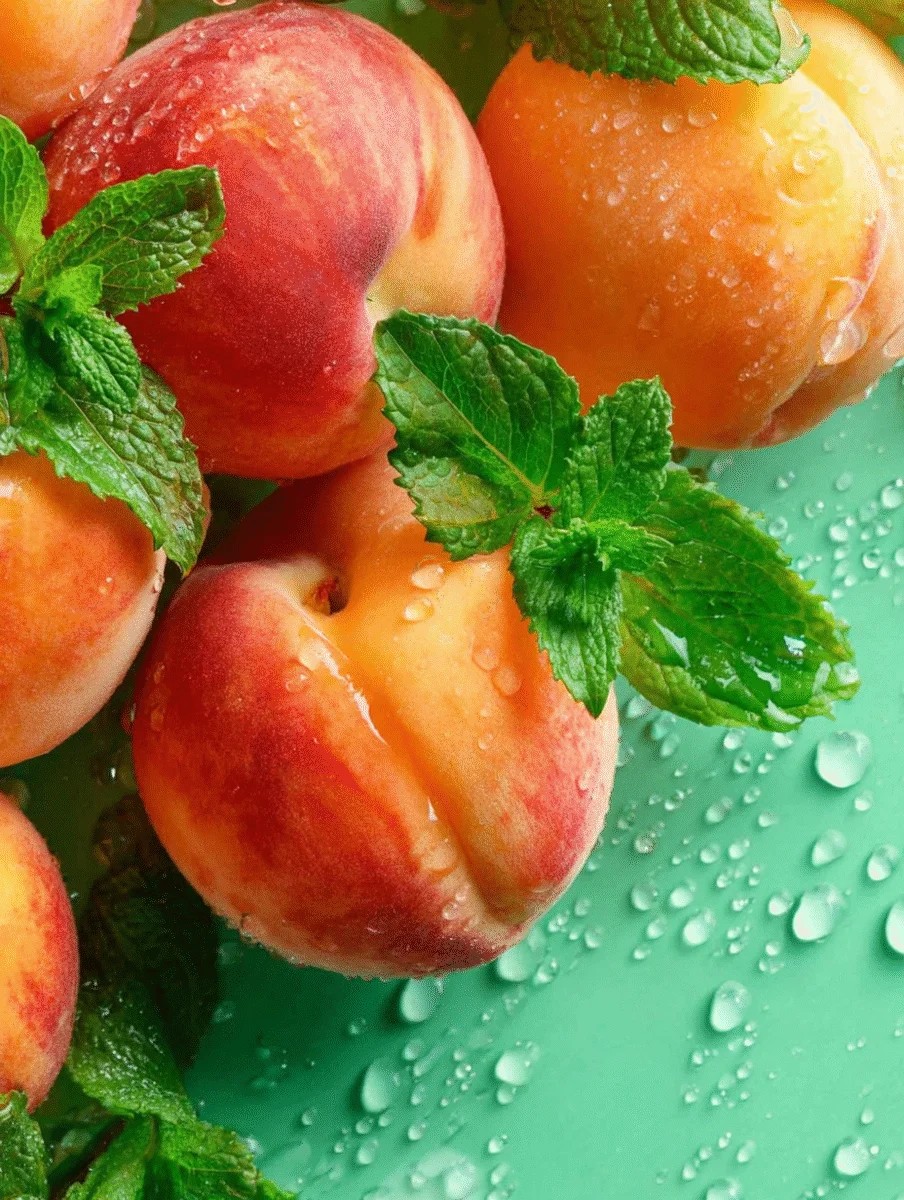 Fresh Juicy Peaches with Mint Leaves