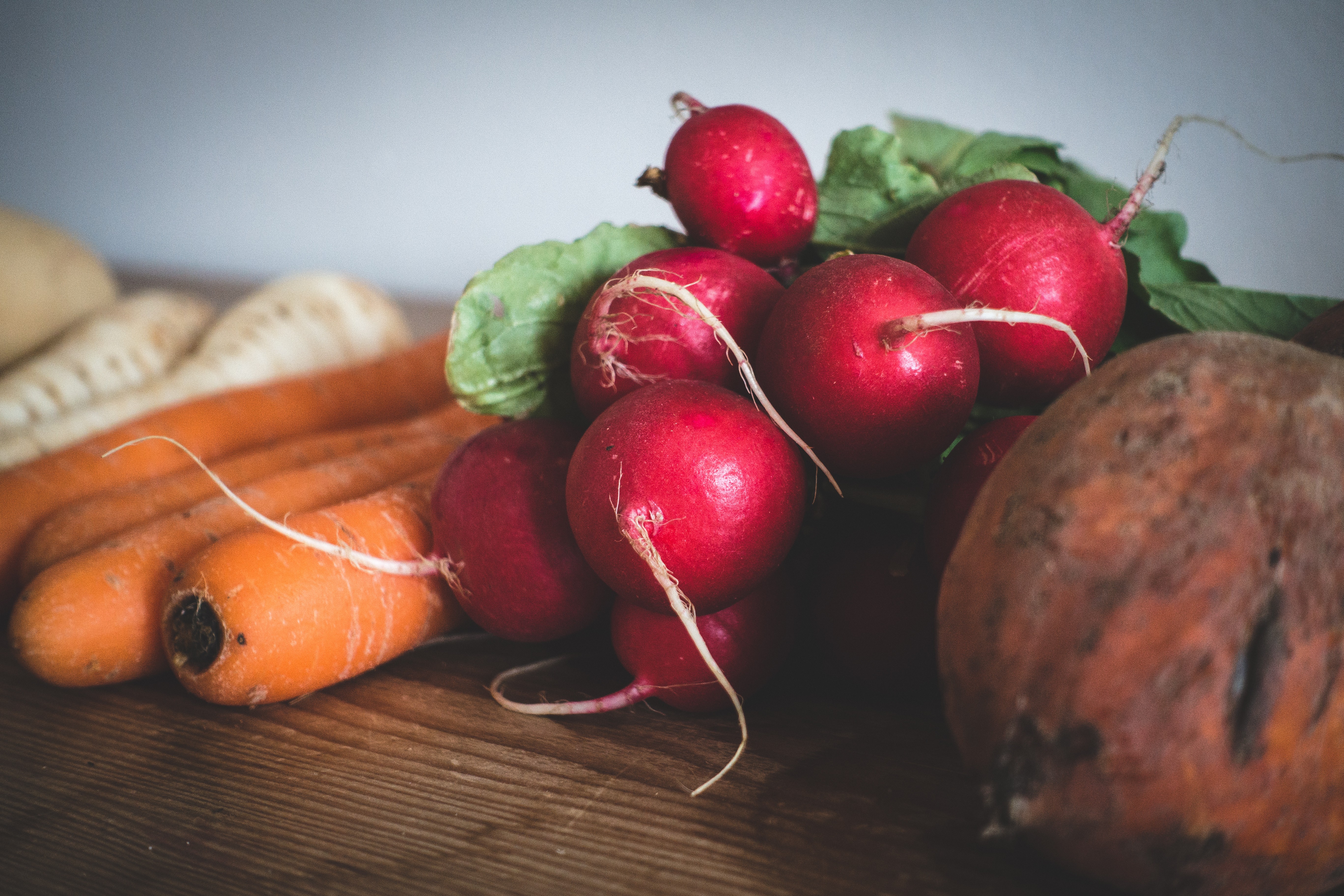 Fresh organic radishes close up