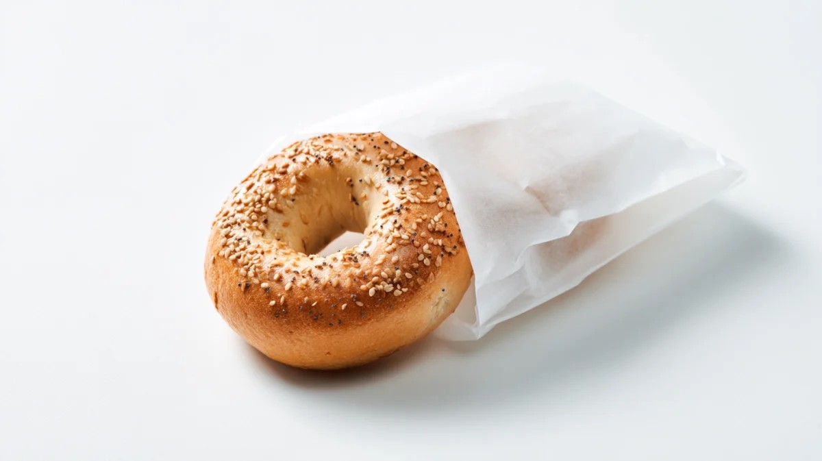 Bagel de Gergelim Recém-Assado Envolto em Papel