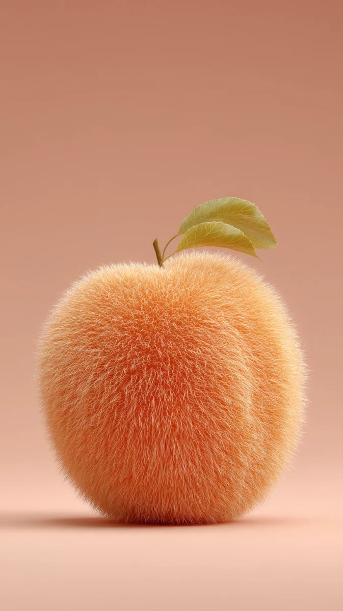 Fruta Laranja Peluda com Folha em Fundo Pastel