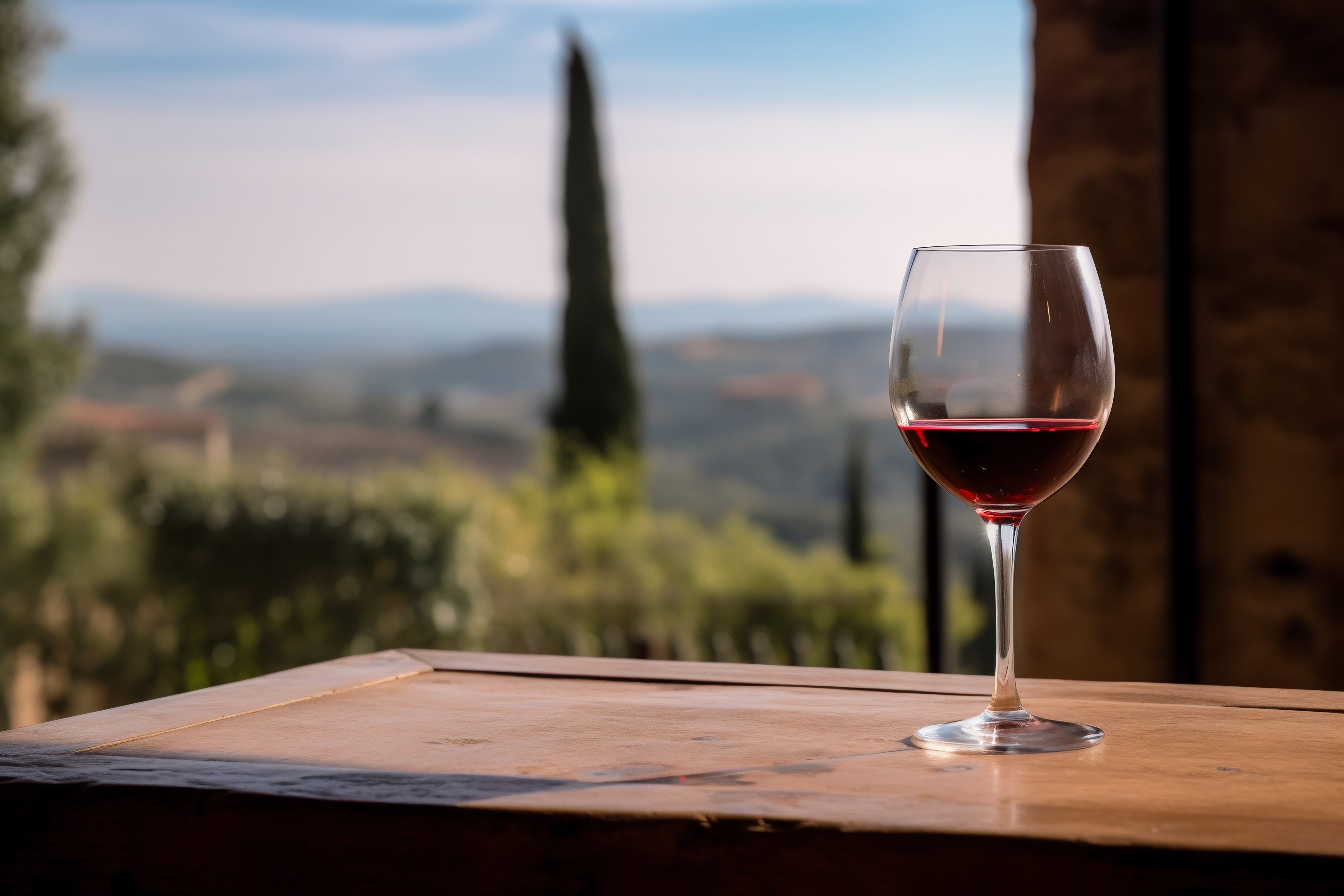 Copa de vino tinto en Toscana