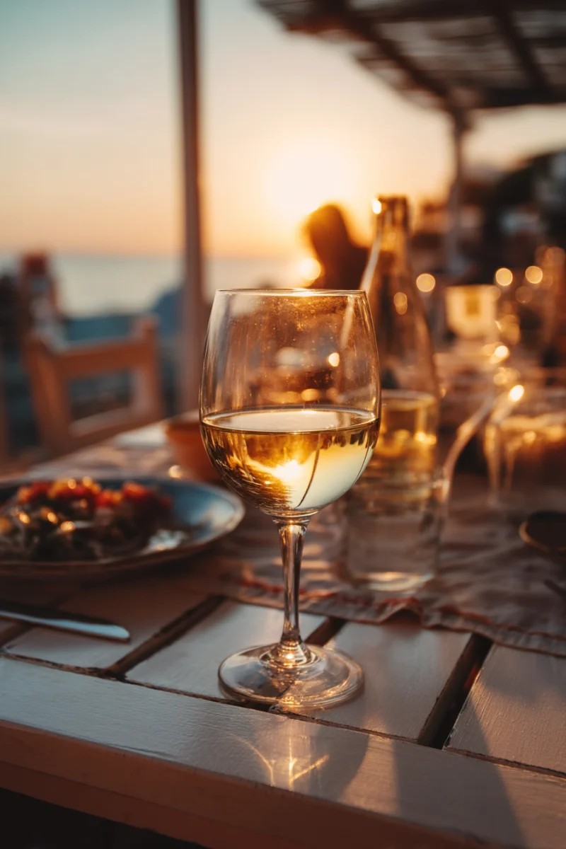 Golden Sunset with Glass of White Wine