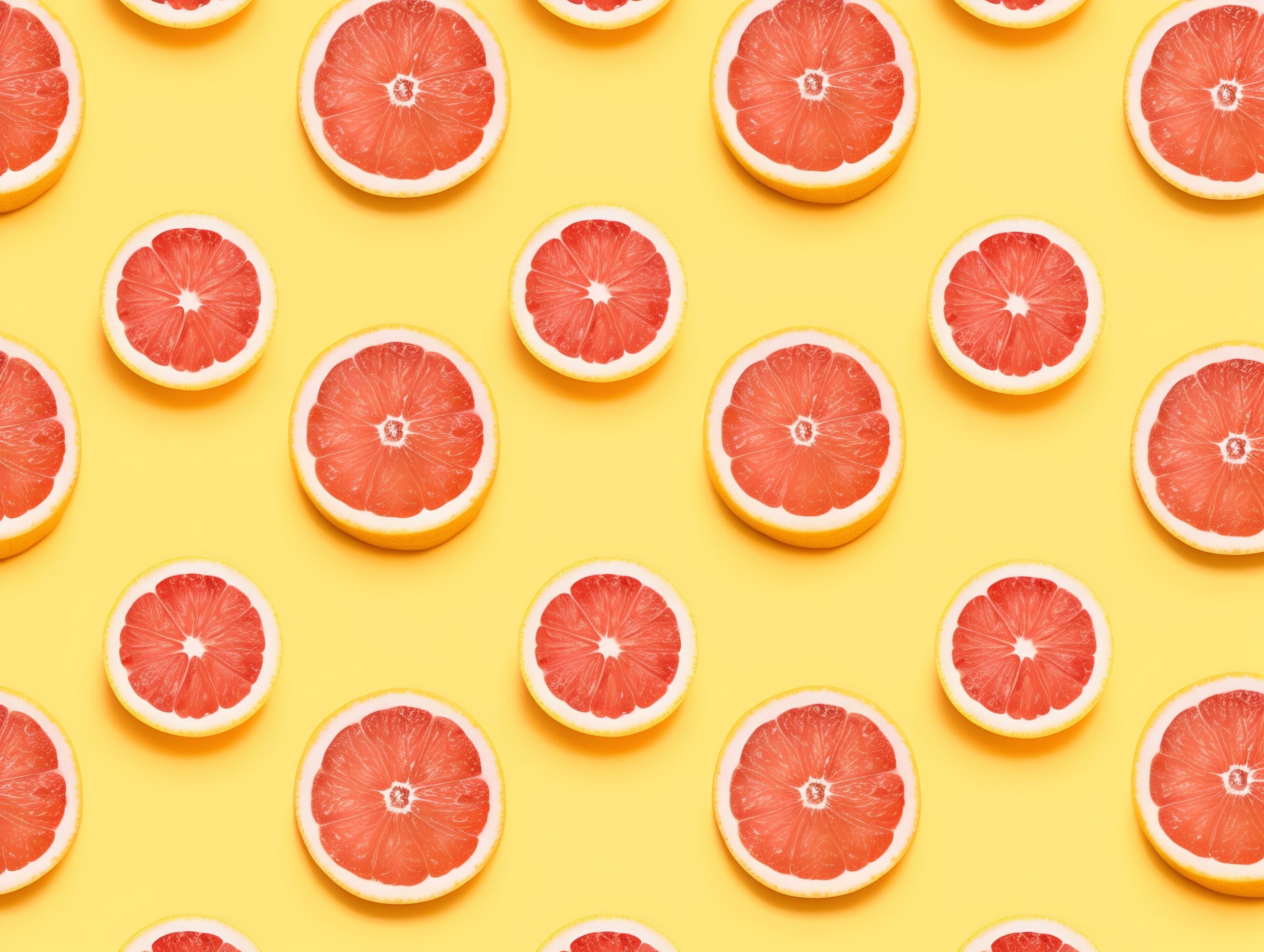 Grapefruit slices on a yellow background